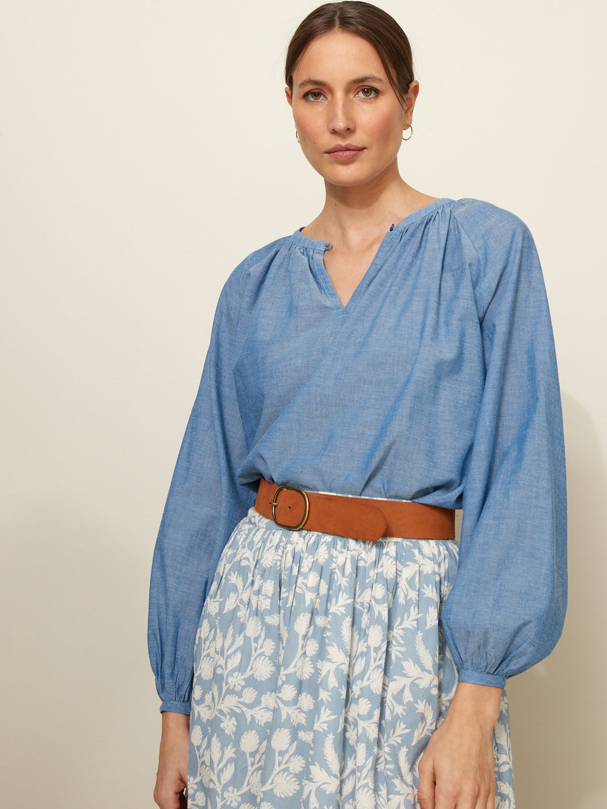 Damenbluse aus leichtem Chambray