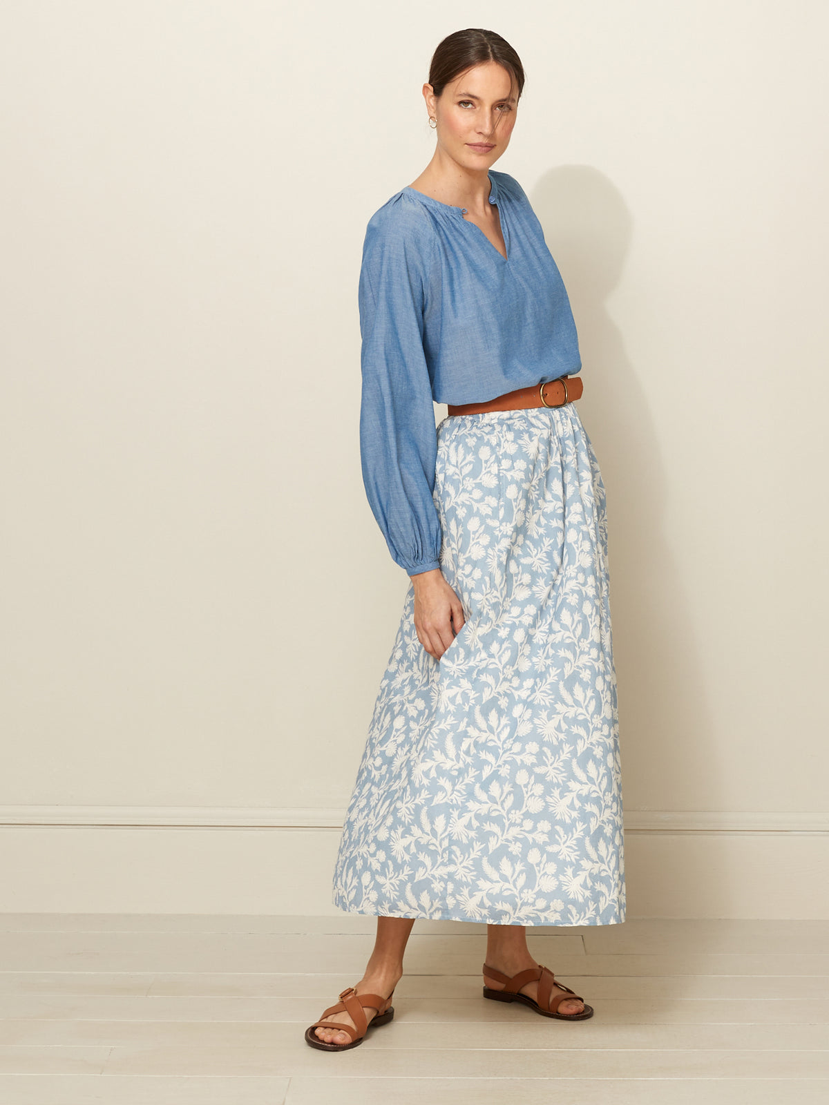 Damenbluse aus leichtem Chambray
