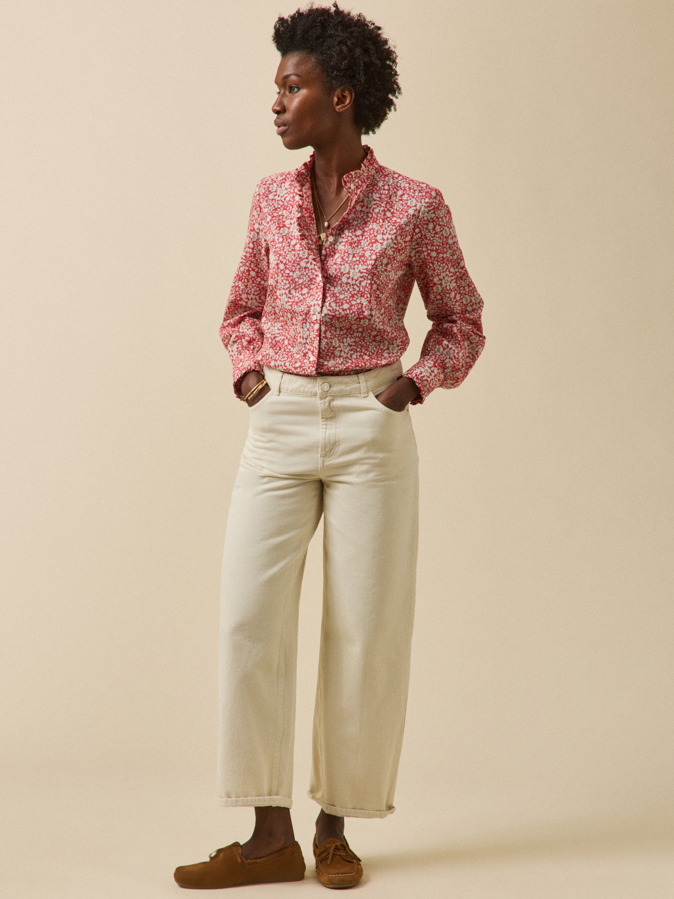 Damenbluse mit Volants am Kragen aus Liberty-Stoff - Limited Collection