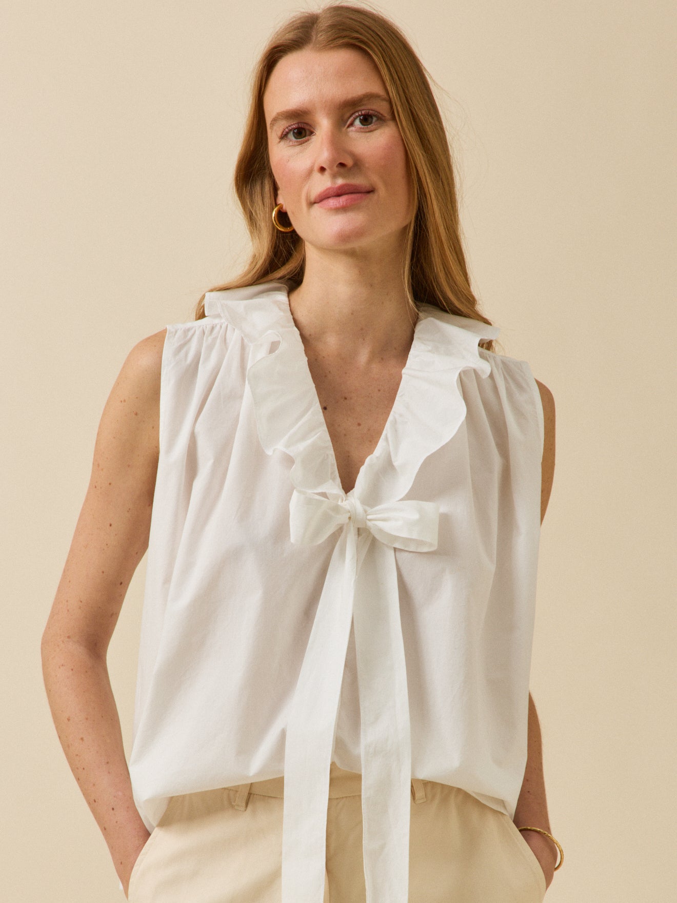 Damen-Top mit Volants an den Ärmeln aus Bio-Baumwolle