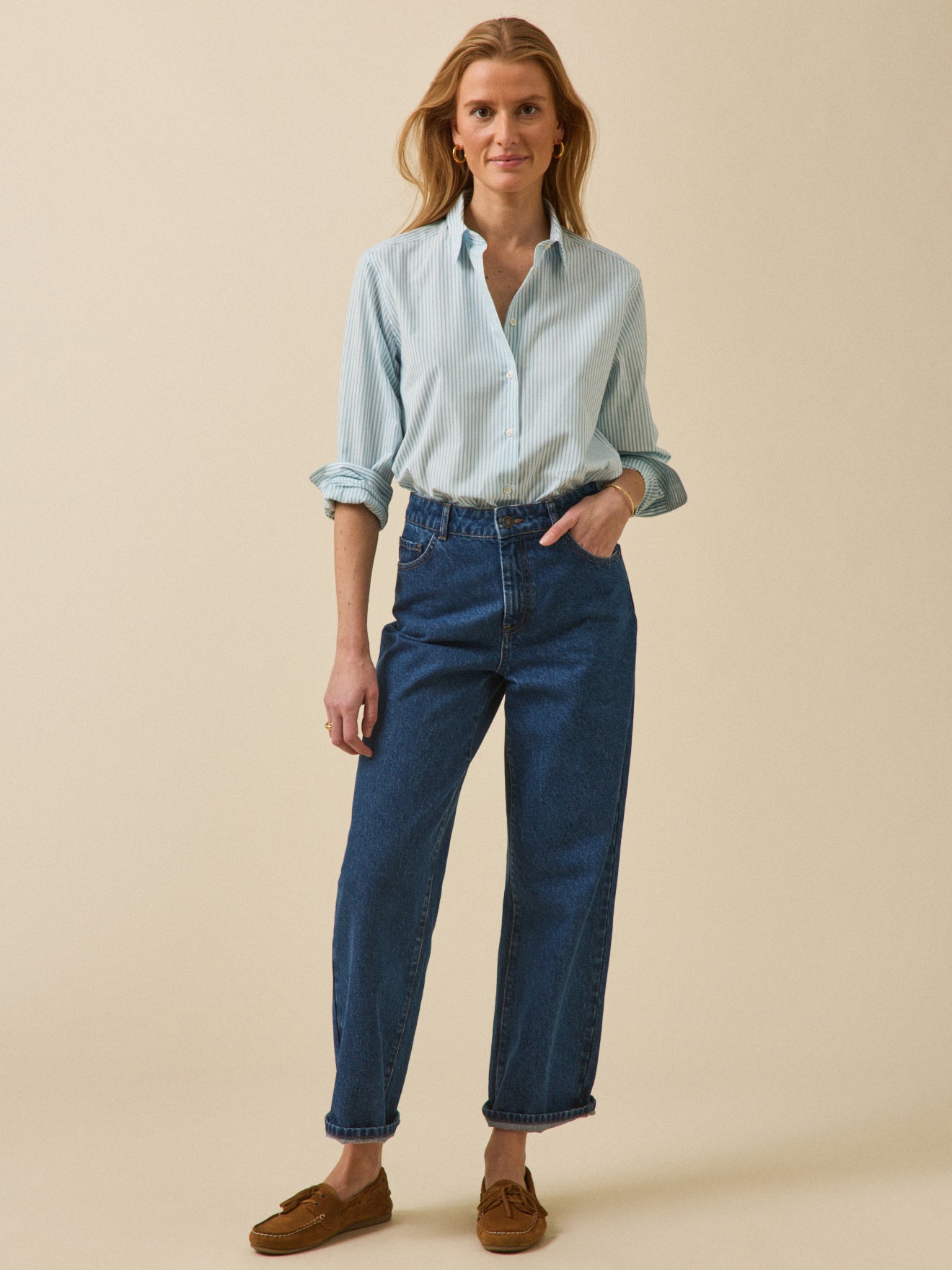 Gestreifte Damenbluse aus Bio-Baumwolle