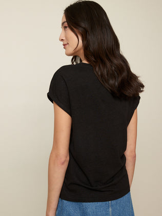 Damen-T-Shirt mit V-Ausschnitt aus Viskose und Leinen