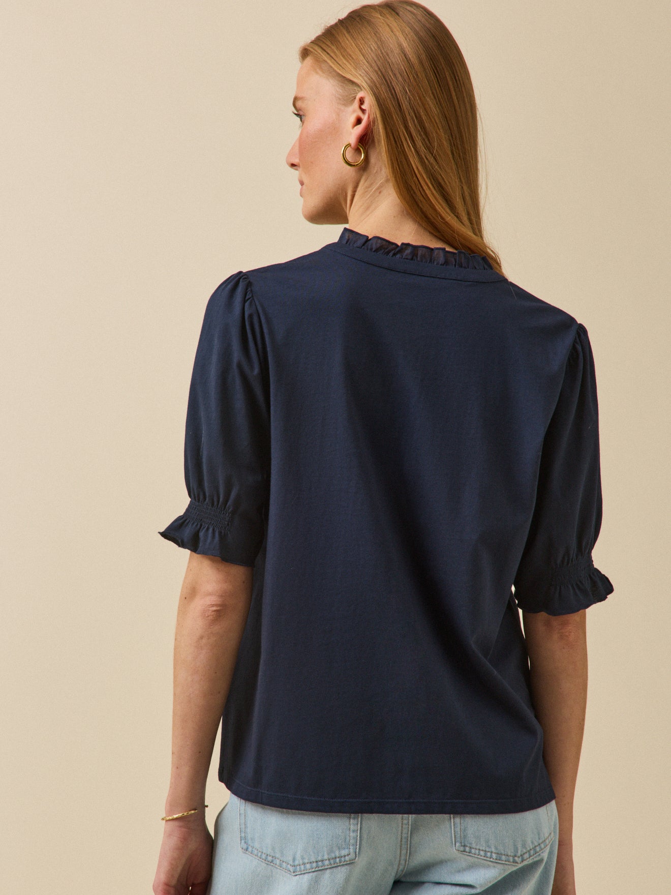 Damenbluse aus Bio-Baumwolle mit Volants