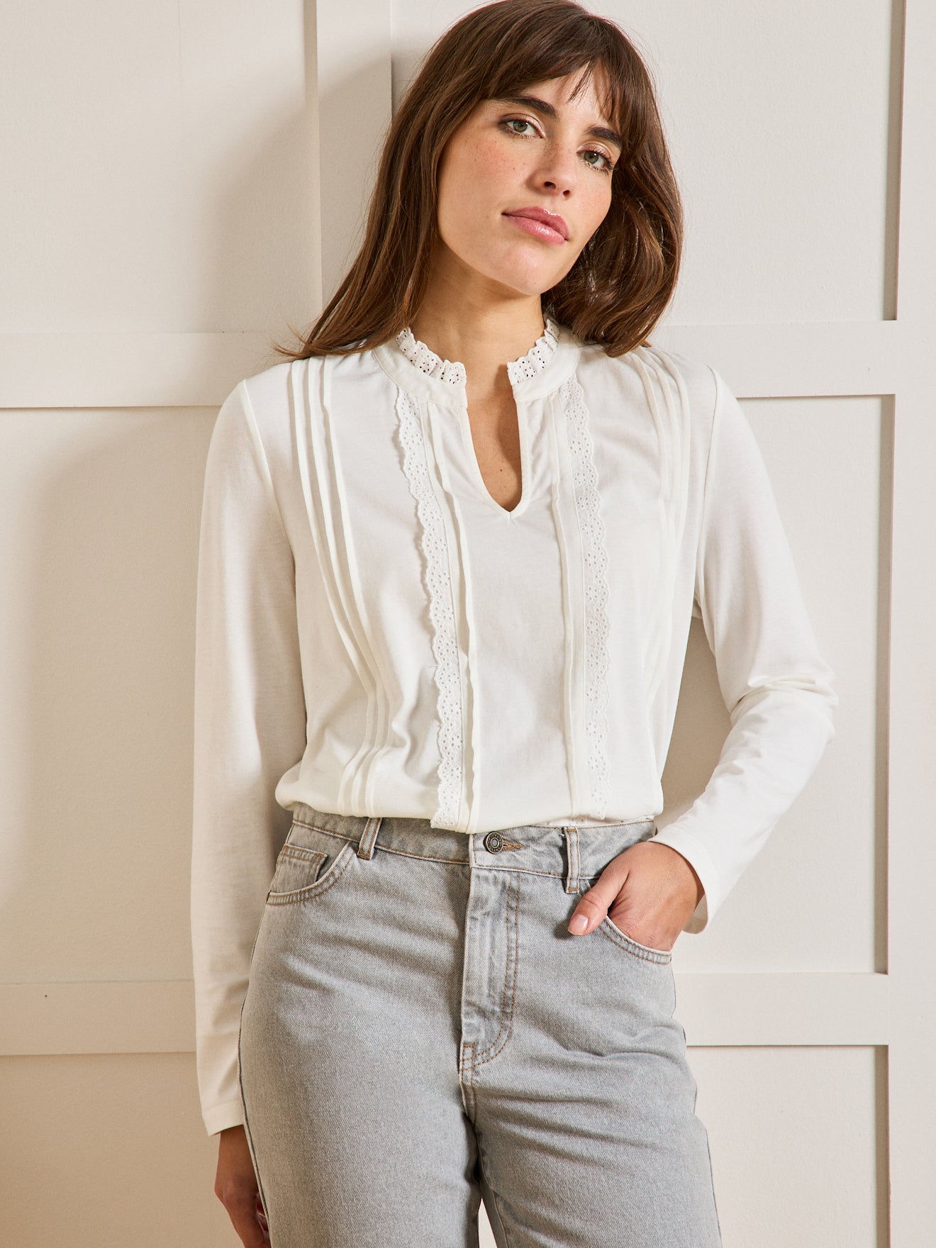 Damen-Trousseaubluse aus Modal und Bio-Baumwolle