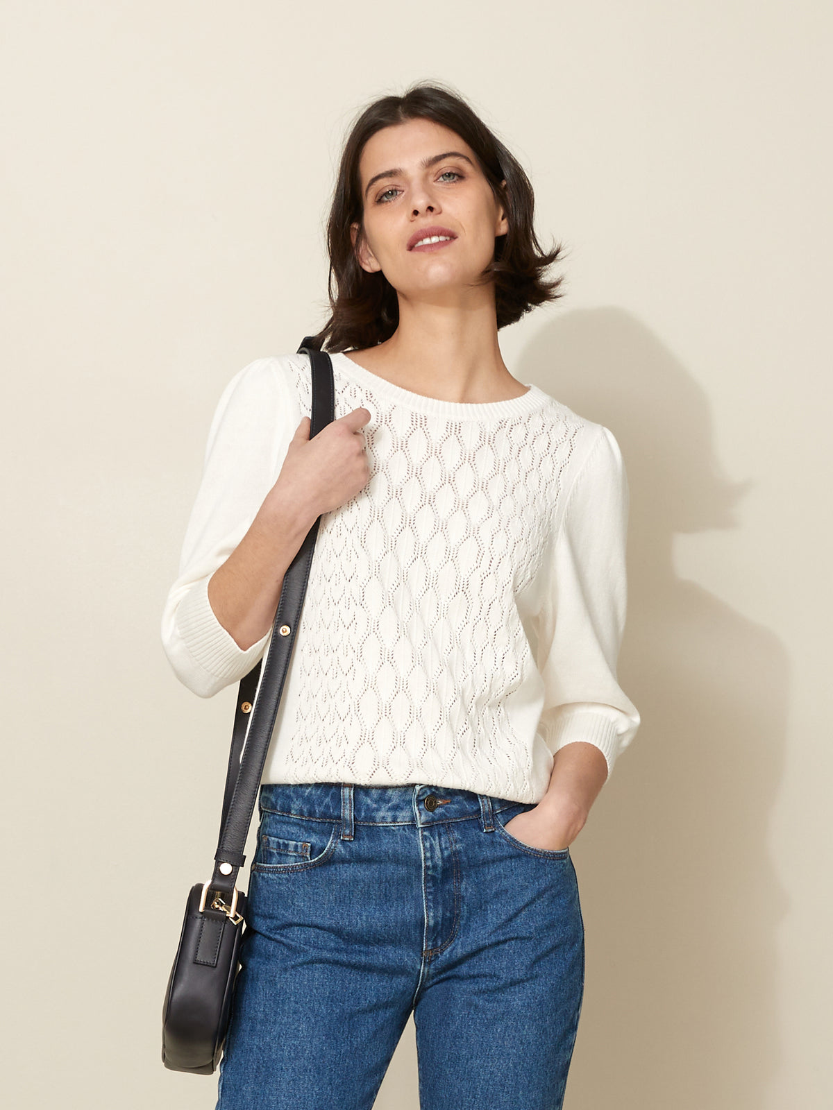 Damenpullover mit Lochmuster - Bio-Baumwolle und Cashmere