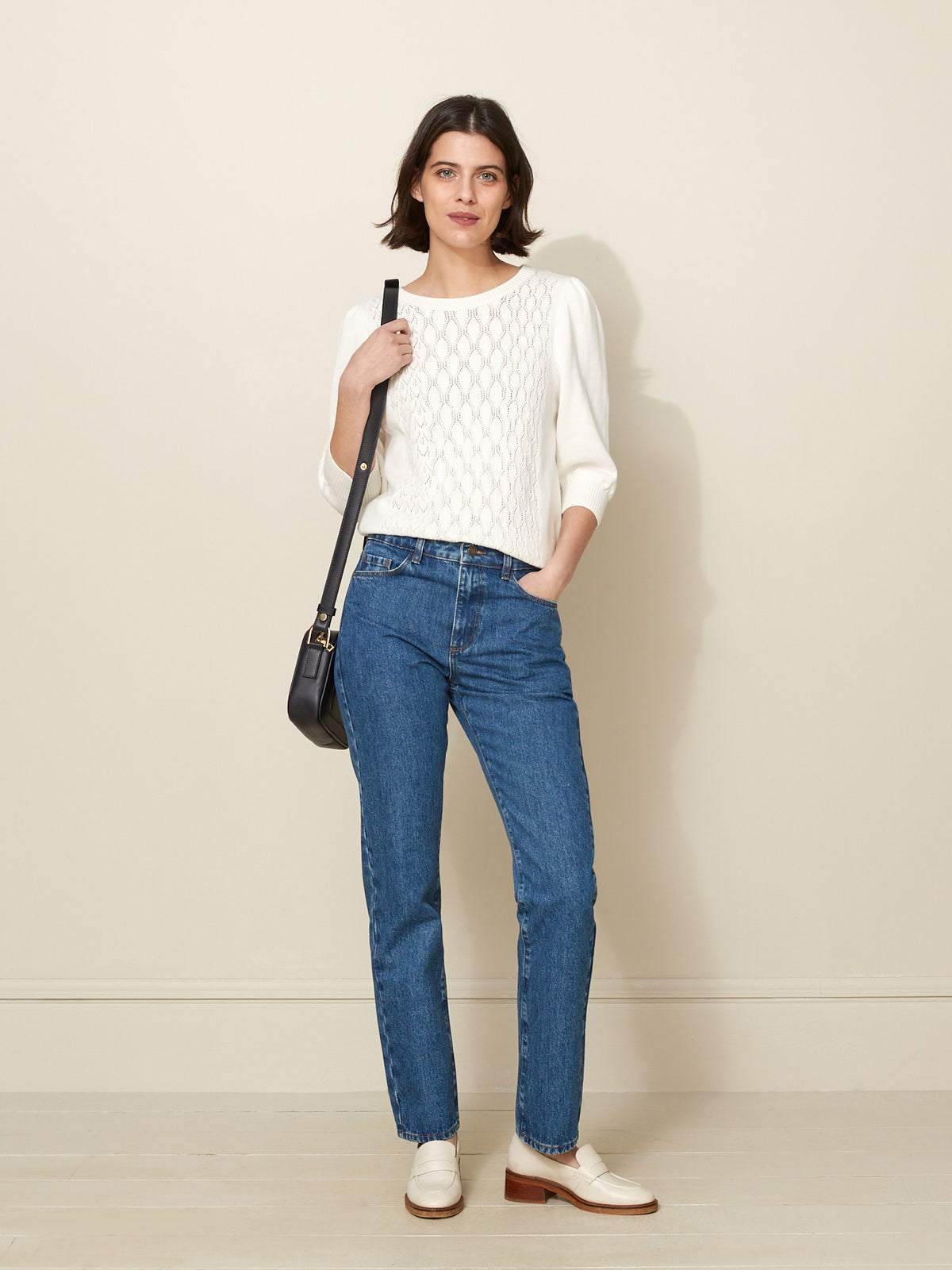 Damenpullover mit Lochmuster - Bio-Baumwolle und Cashmere