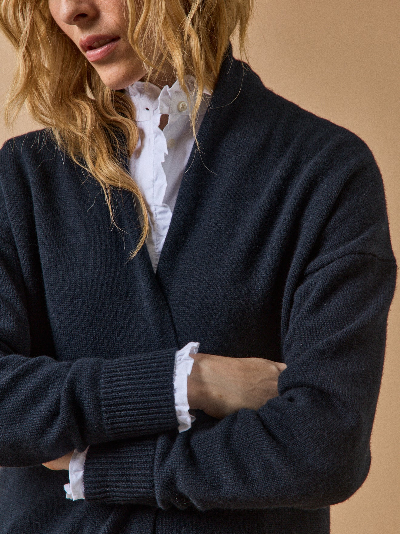 Damen-Cardigan aus Wolle und Cashmere mit Schalkragen
