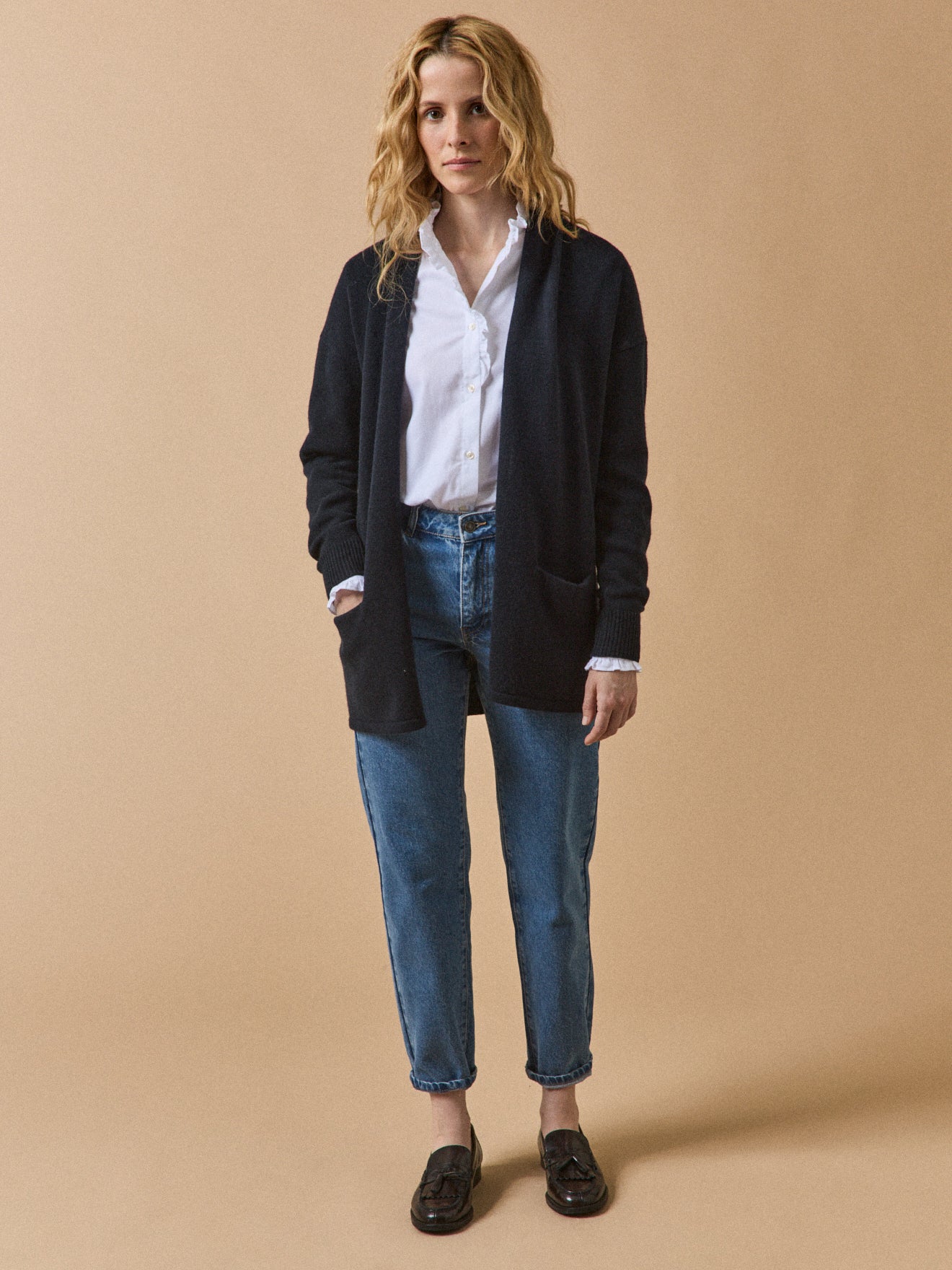 Damen-Cardigan aus Wolle und Cashmere mit Schalkragen