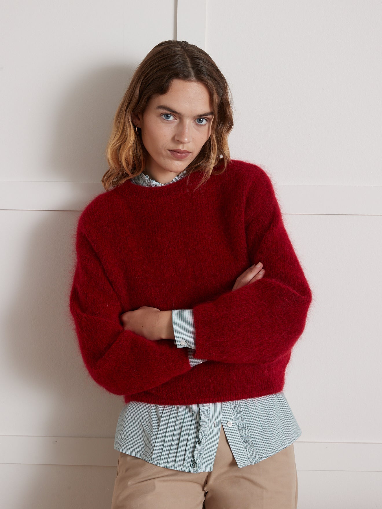 Damenpullover aus Wolle und Mohair mit rundem Halsausschnitt