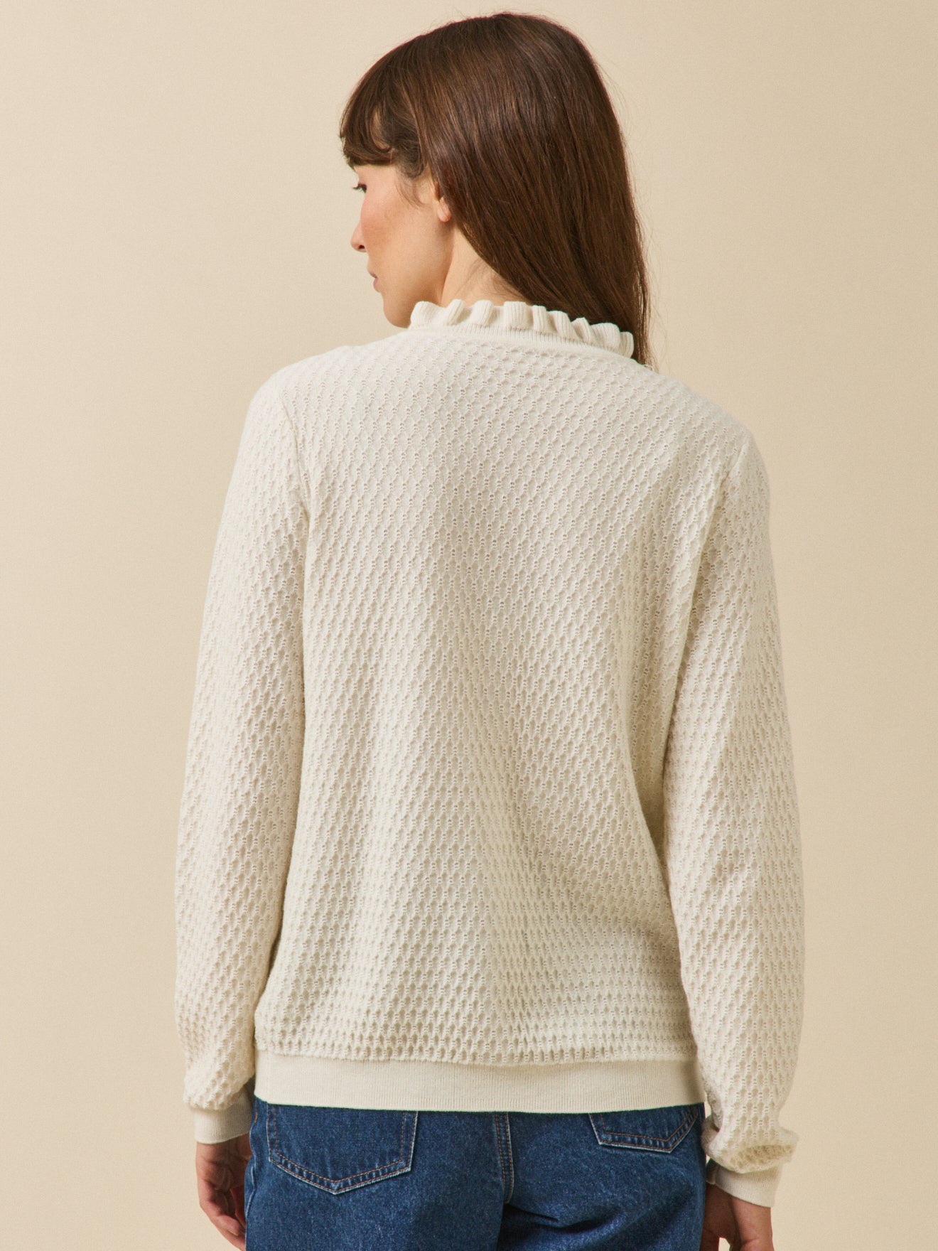 Damen-Cardigan aus Bio-Baumwolle und Cashmere mit Volants