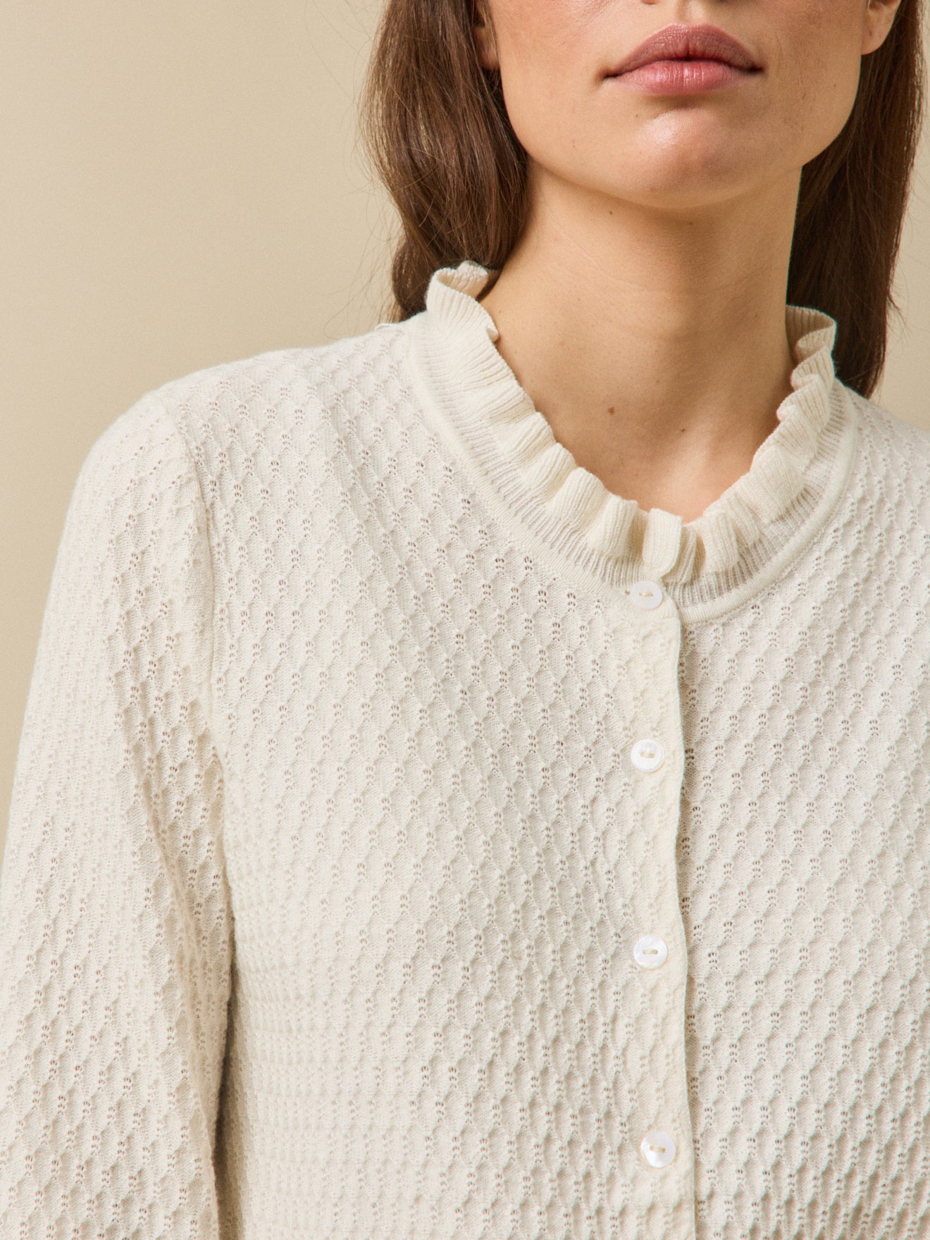 Damen-Cardigan aus Bio-Baumwolle und Cashmere mit Volants
