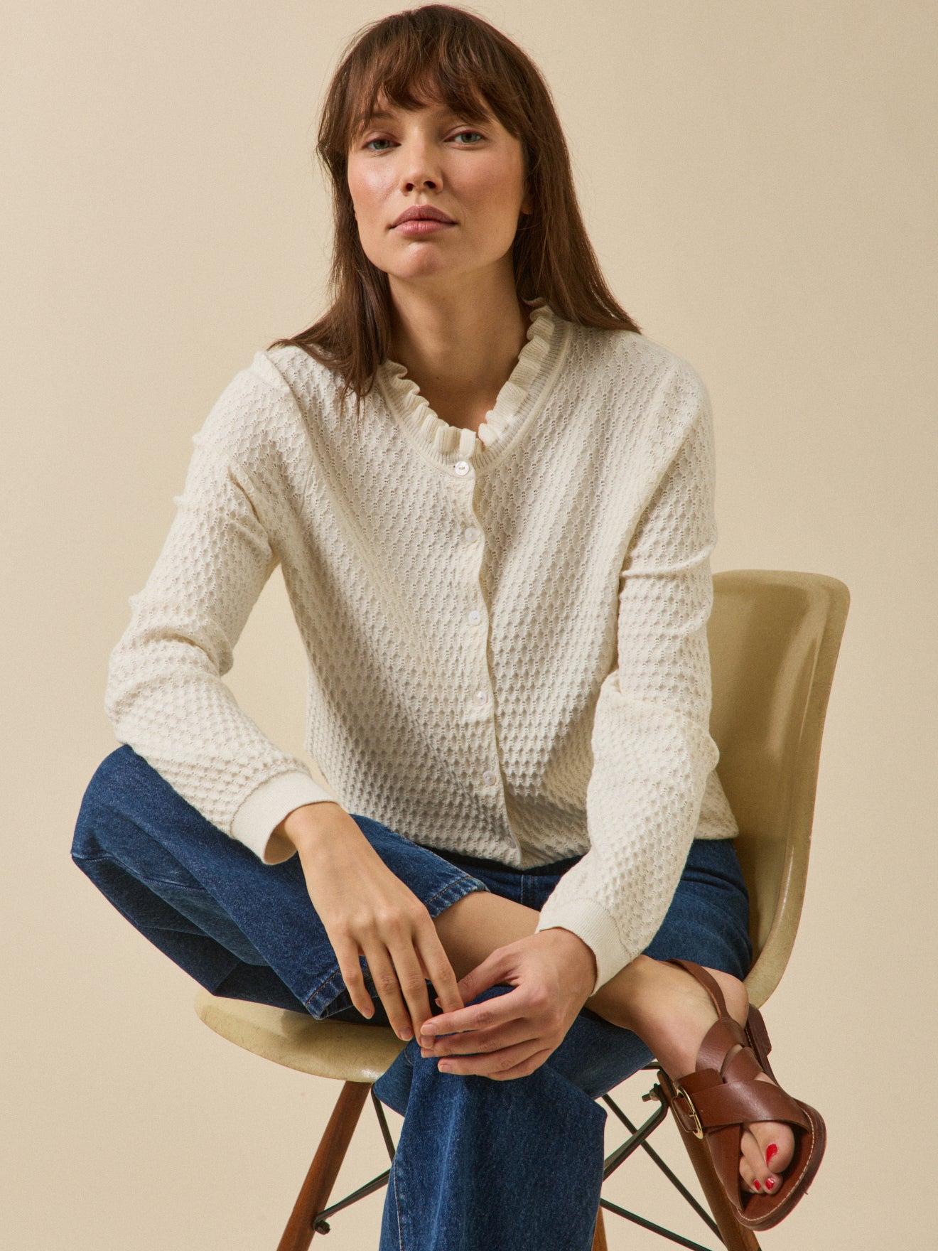 Damen-Cardigan aus Bio-Baumwolle und Cashmere mit Volants