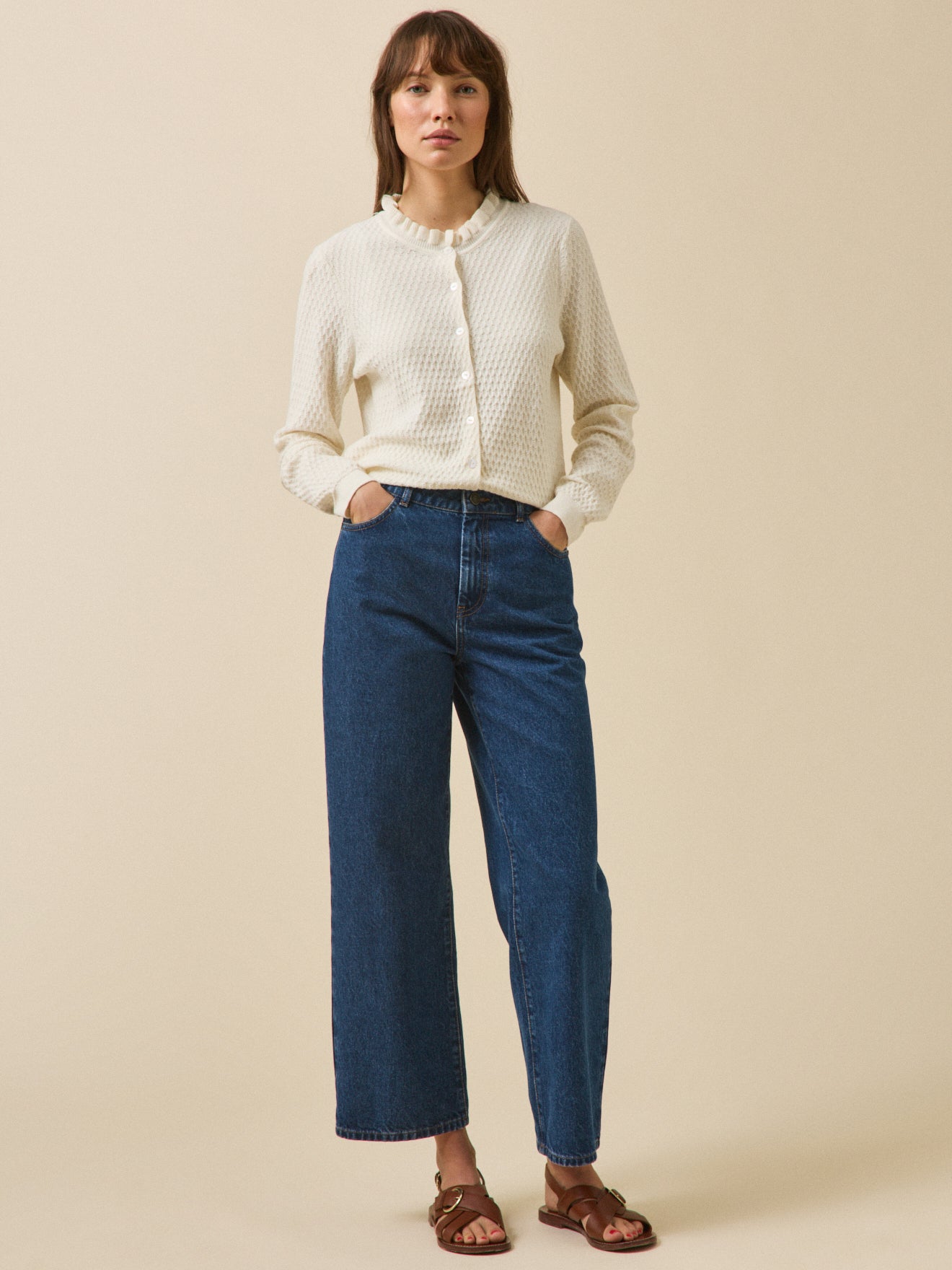 Damen-Cardigan aus Bio-Baumwolle und Cashmere mit Volants
