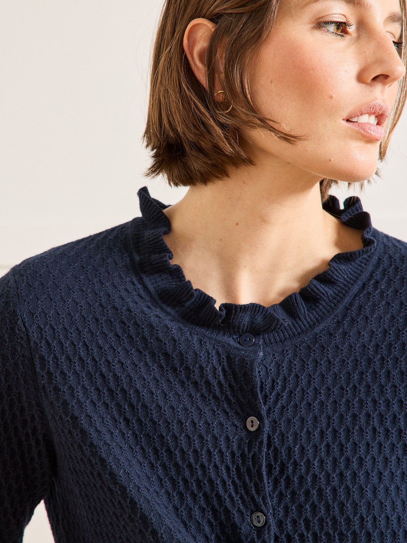 Damen-Cardigan aus Bio-Baumwolle und Cashmere mit Volants