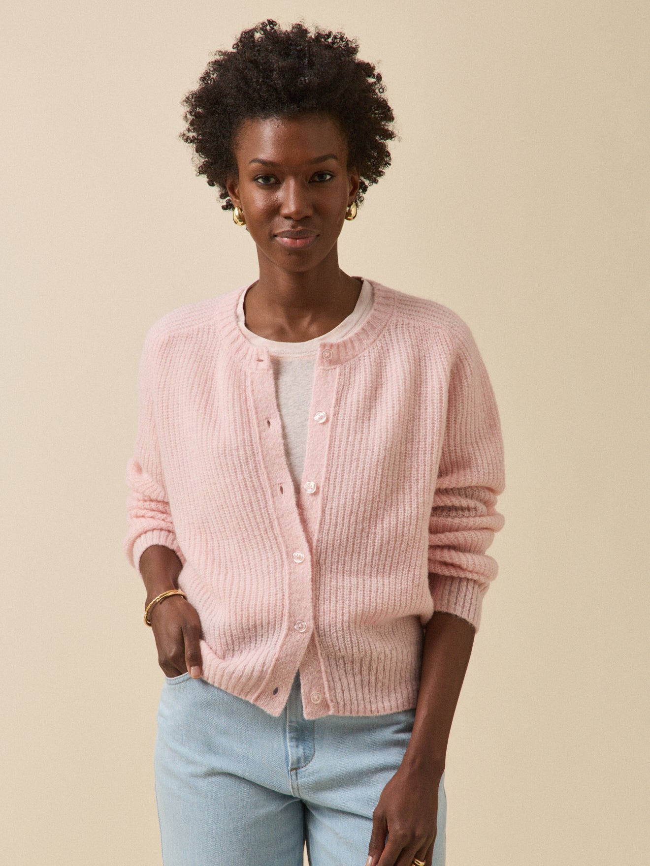 Damencardigan aus Wolle, Alpaka und Mohair