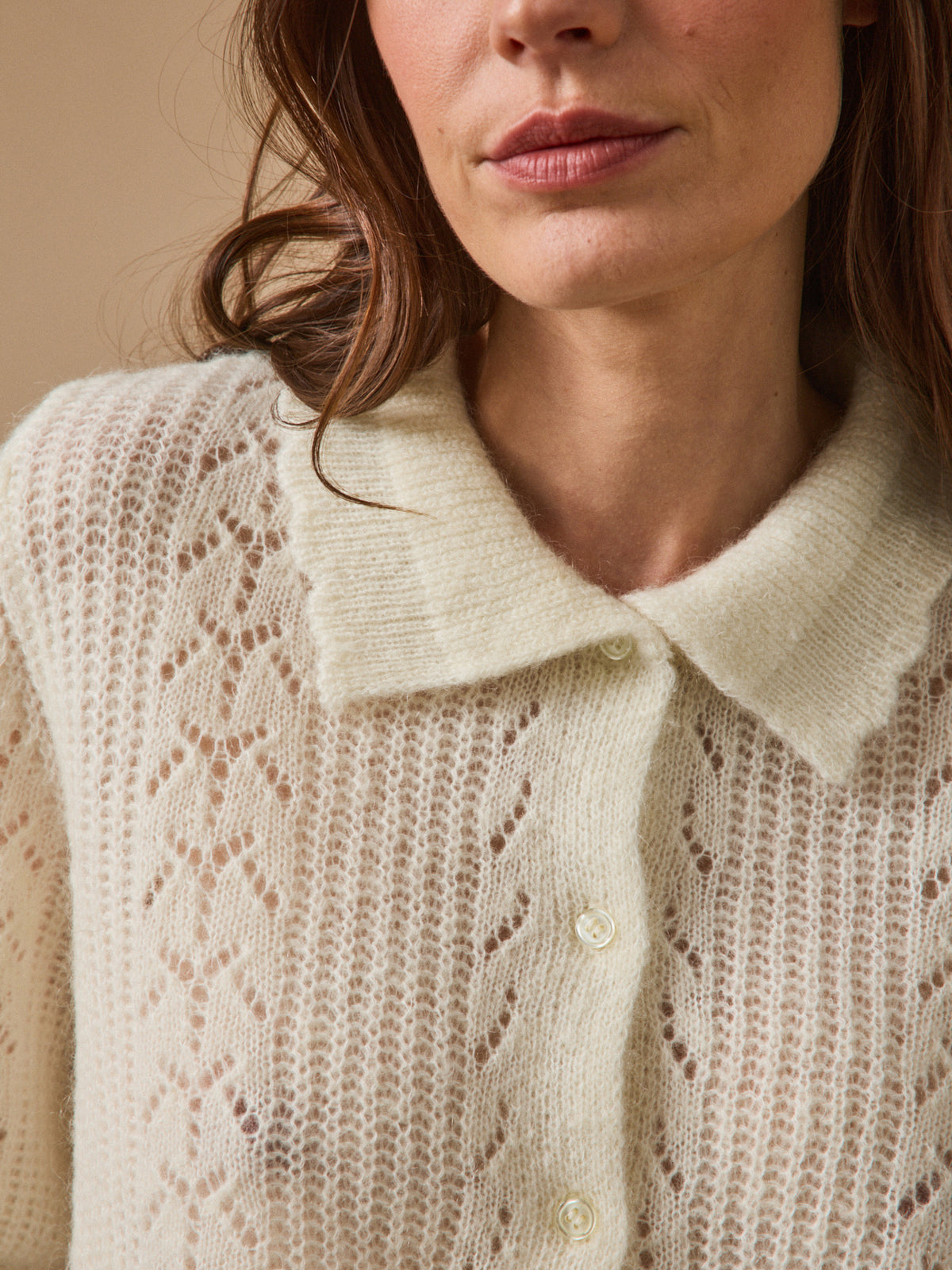 Damenpullover mit Polokragen aus Wolle und Mohair
