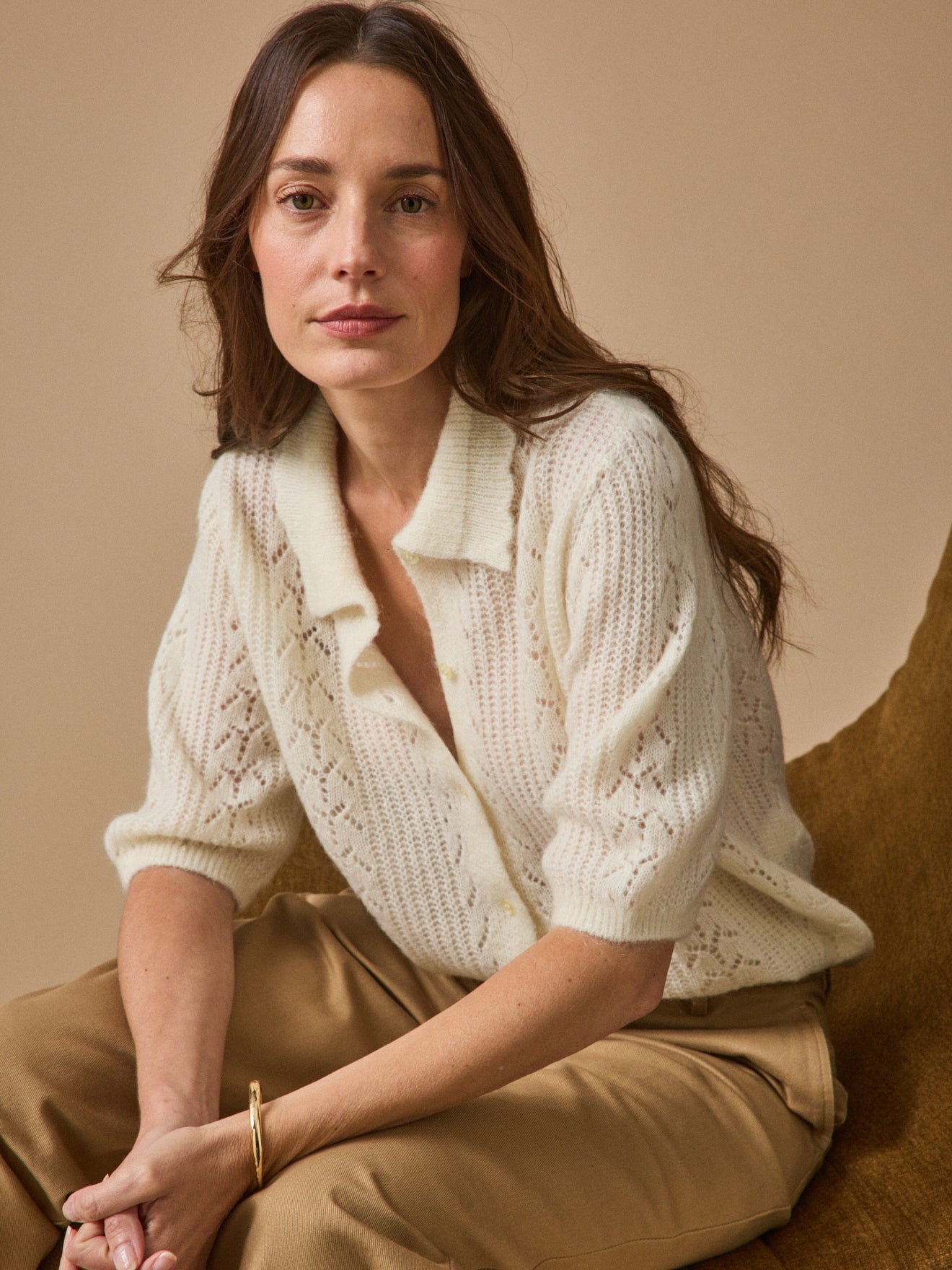 Damenpullover mit Polokragen aus Wolle und Mohair