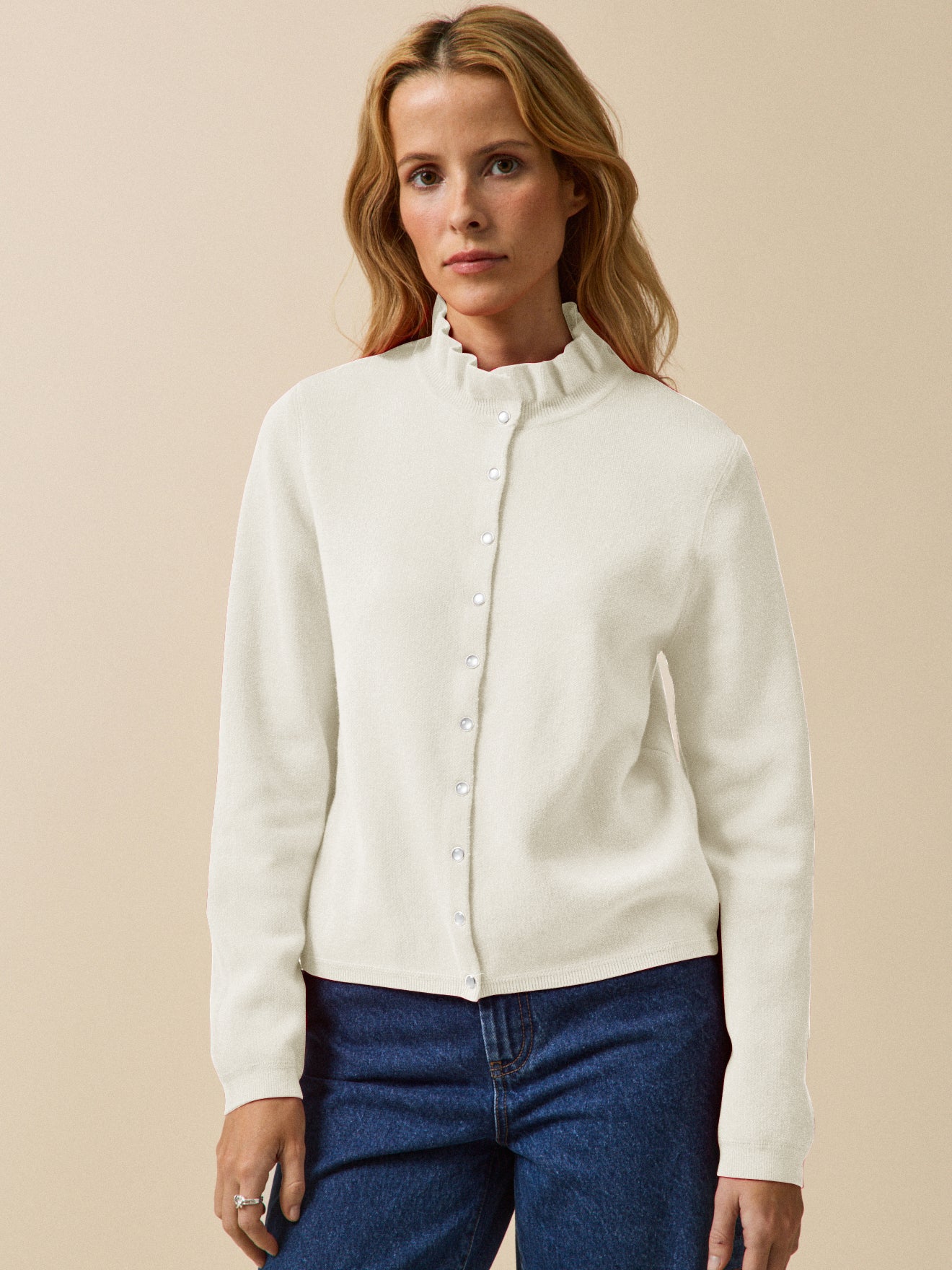 Damencardigan mit Volants aus Bio-Baumwolle und Cashmere