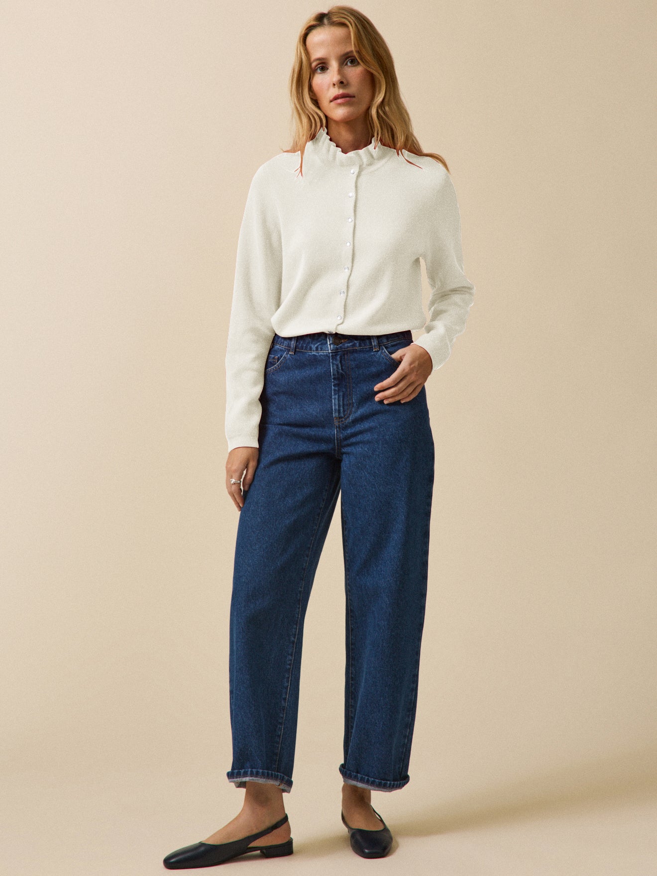 Damencardigan mit Volants aus Bio-Baumwolle und Cashmere