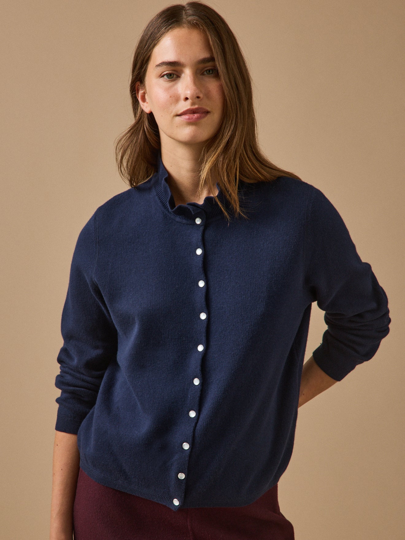 Damencardigan mit Volants aus Bio-Baumwolle und Cashmere