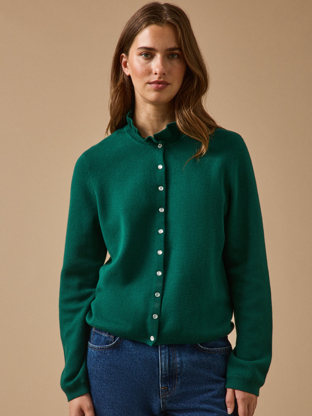 Damencardigan mit Volants aus Bio-Baumwolle und Cashmere