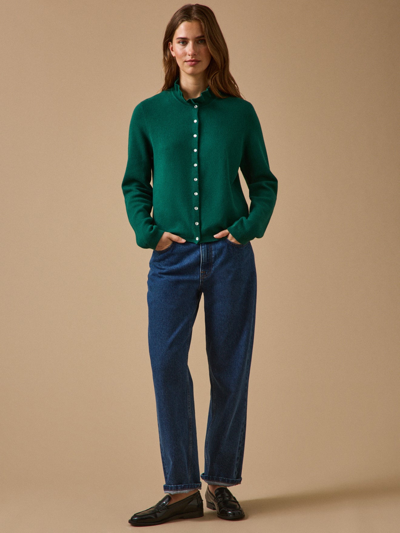 Damencardigan mit Volants aus Bio-Baumwolle und Cashmere
