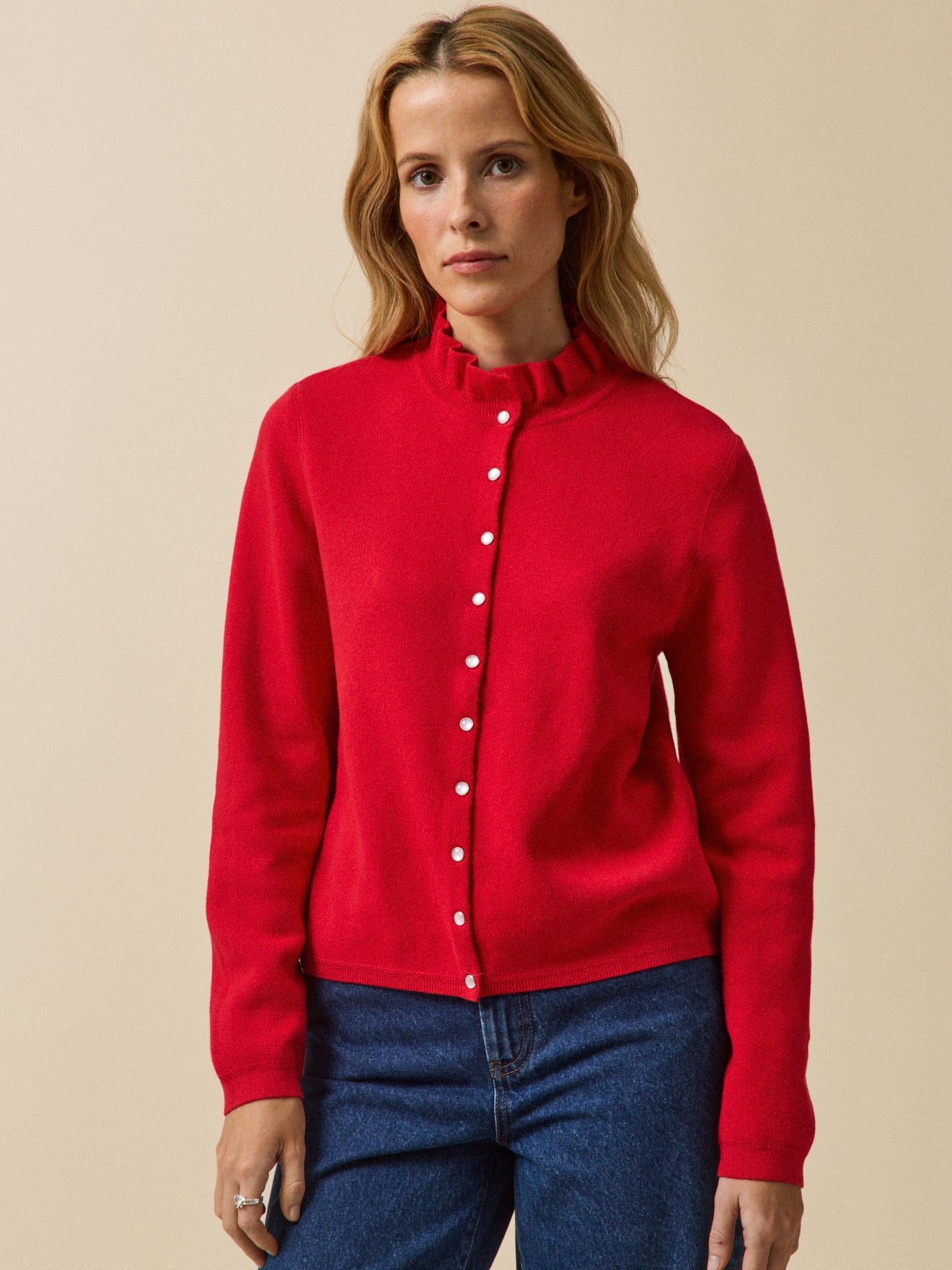 Damencardigan mit Volants aus Bio-Baumwolle und Cashmere