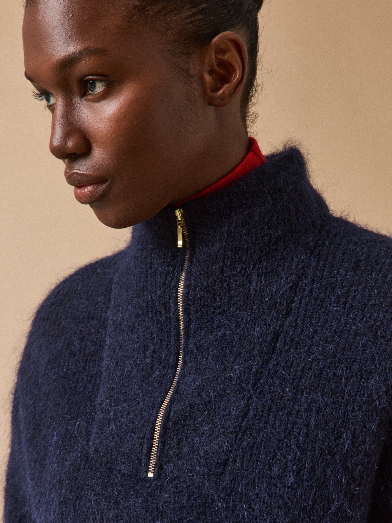 Damenpullover mit Reißverschluss und Wolle und Mohair