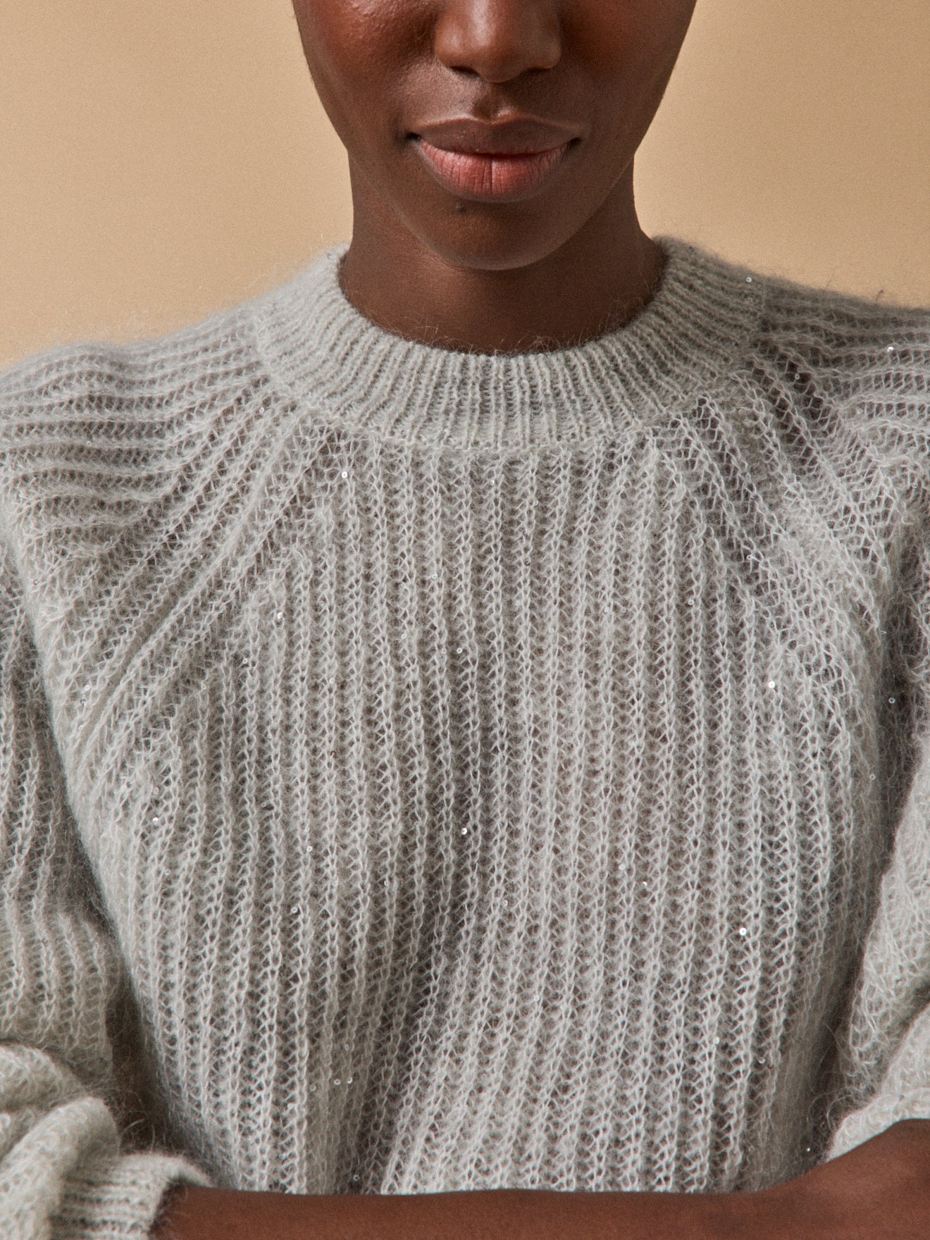 Damenpullover mit Pailletten aus Mohair und Alpaka