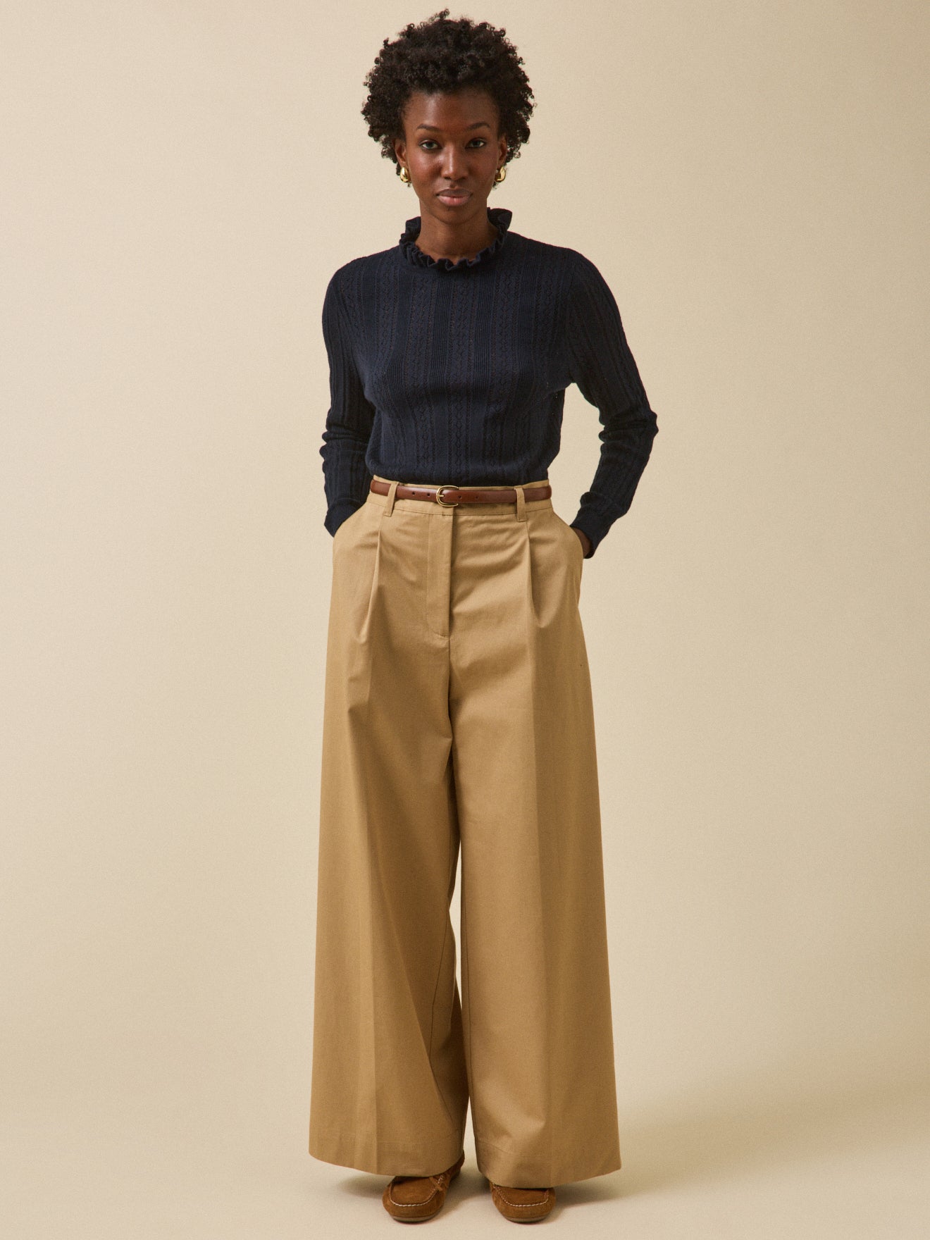 Damenpullover mit Volants aus Bio-Baumwolle und Cashmere