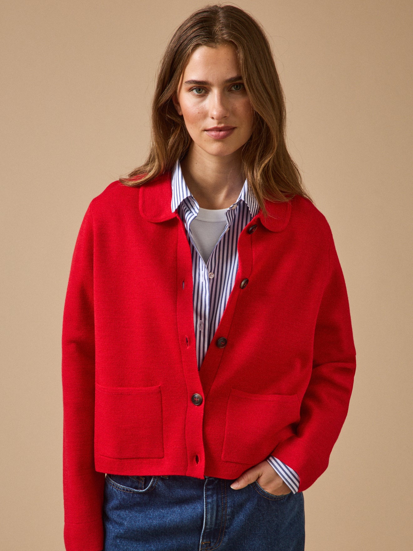 Damen-Cardigan mit Hemdkragen