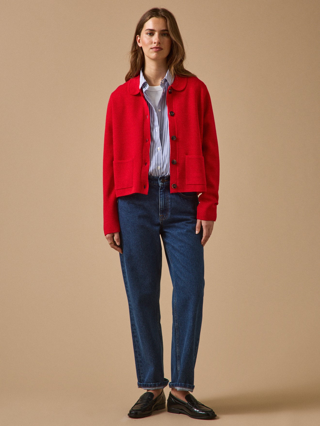 Damen-Cardigan mit Hemdkragen