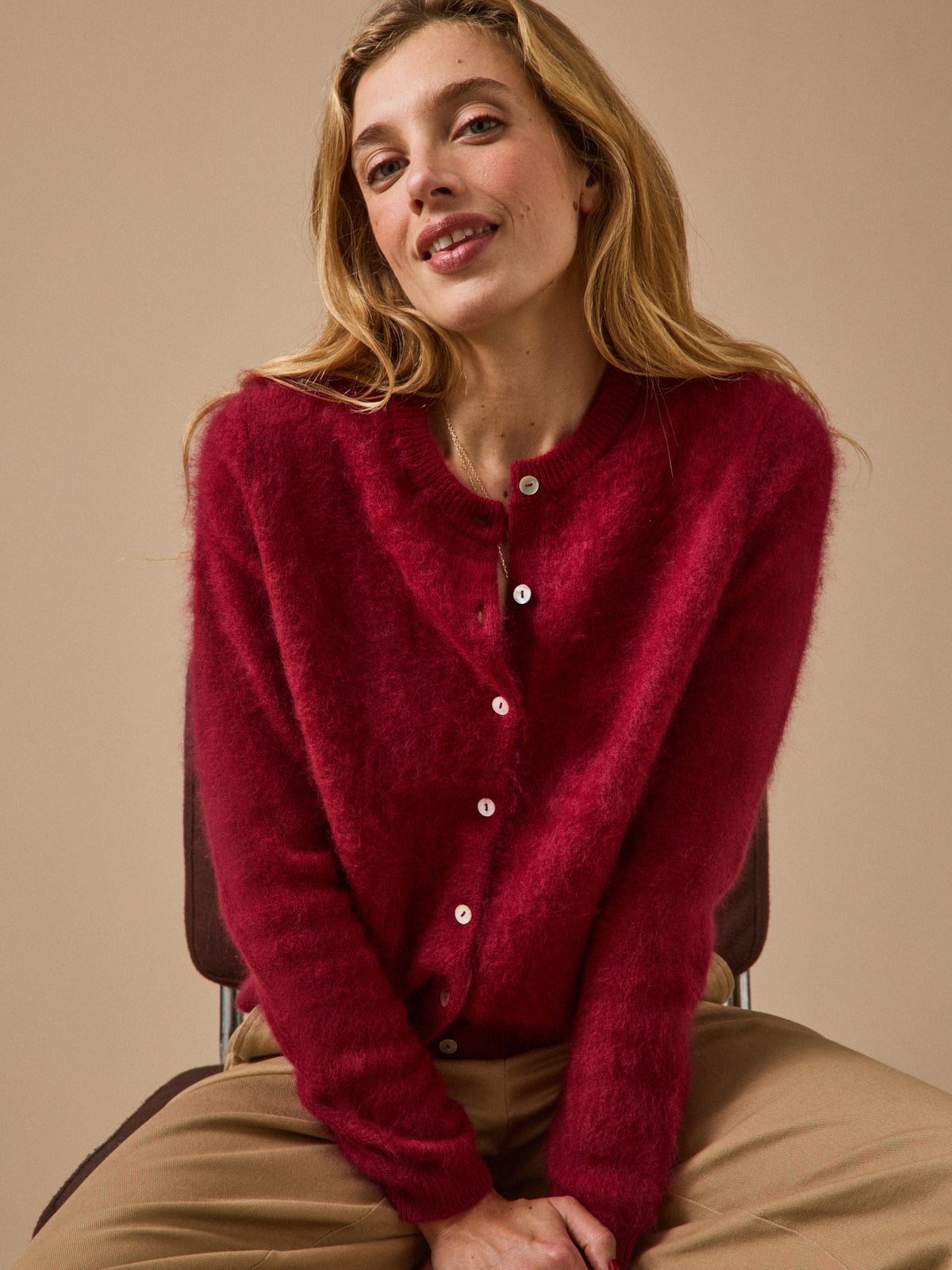 Damen-Cardigan aus gebürsteter Wolle