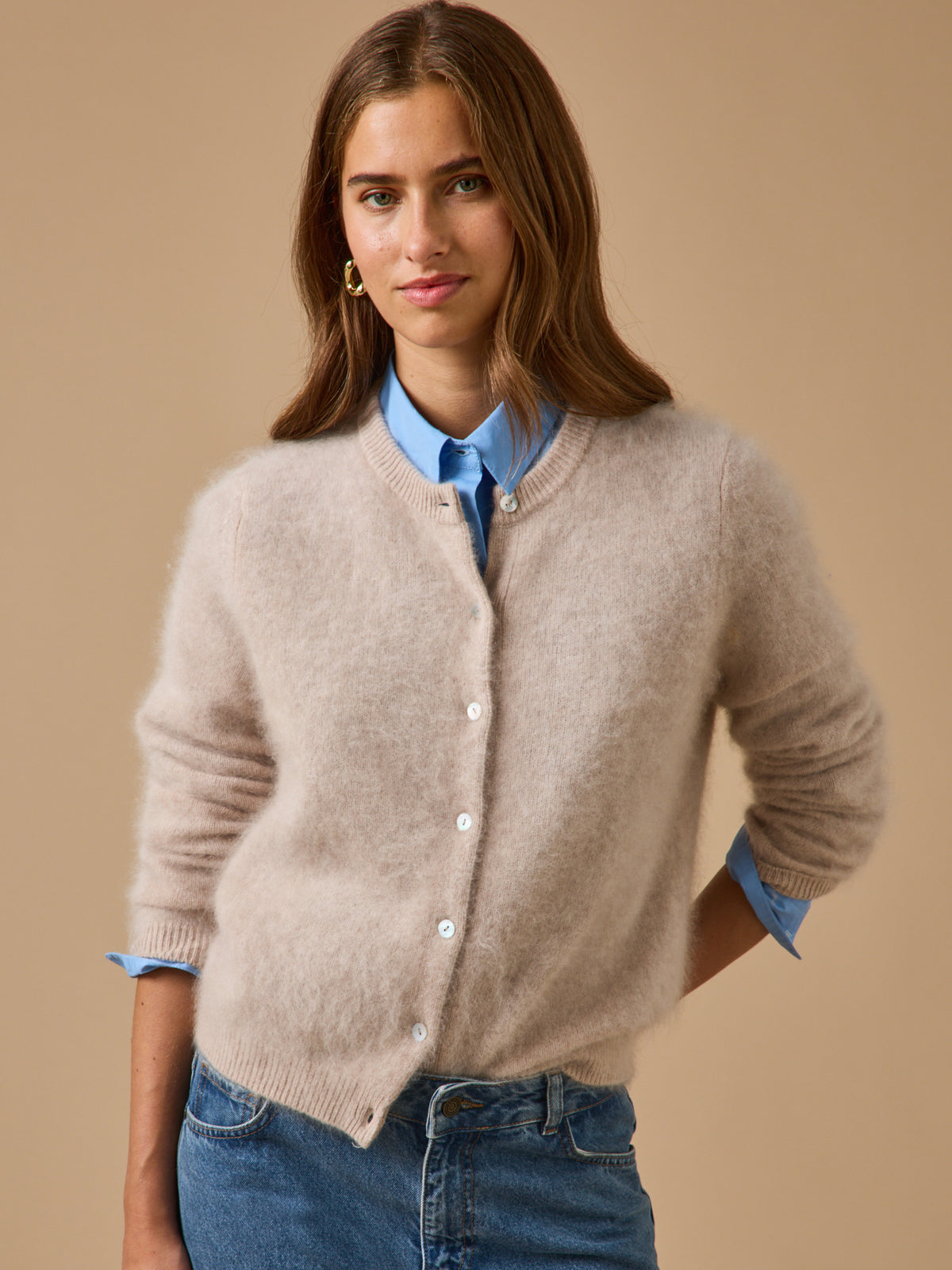 Damen-Cardigan aus gebürsteter Wolle