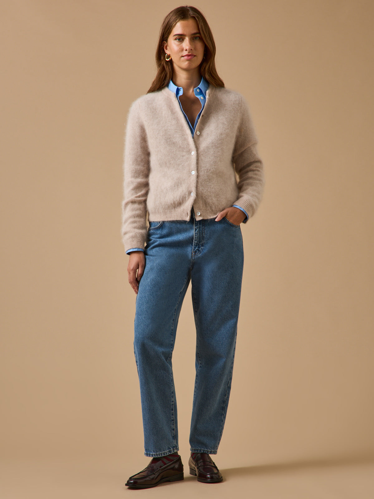 Damen-Cardigan aus gebürsteter Wolle
