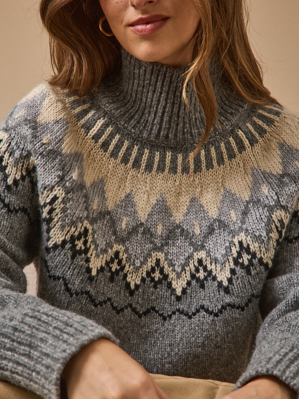 Damenpullover mit Jacquard und Stehkragen aus RWS*-Wolle