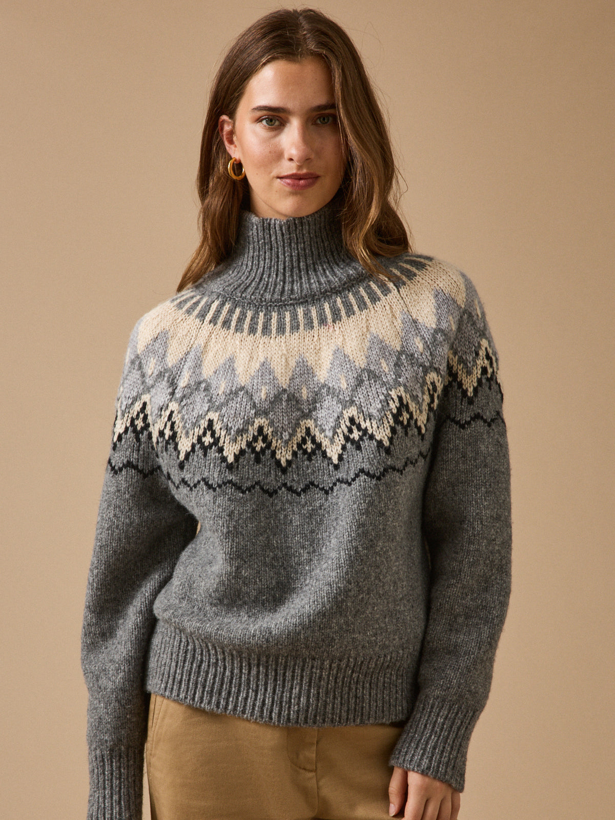 Damenpullover mit Jacquard und Stehkragen aus RWS*-Wolle