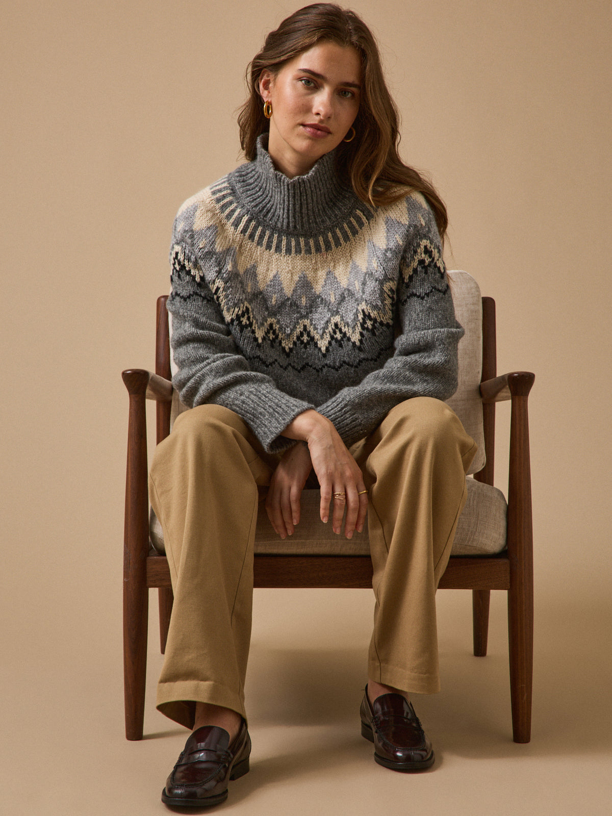 Damenpullover mit Jacquard und Stehkragen aus RWS*-Wolle