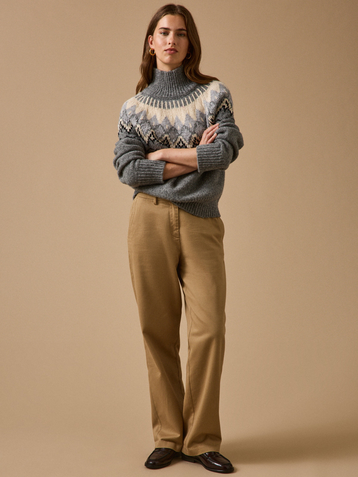 Damenpullover mit Jacquard und Stehkragen aus RWS*-Wolle