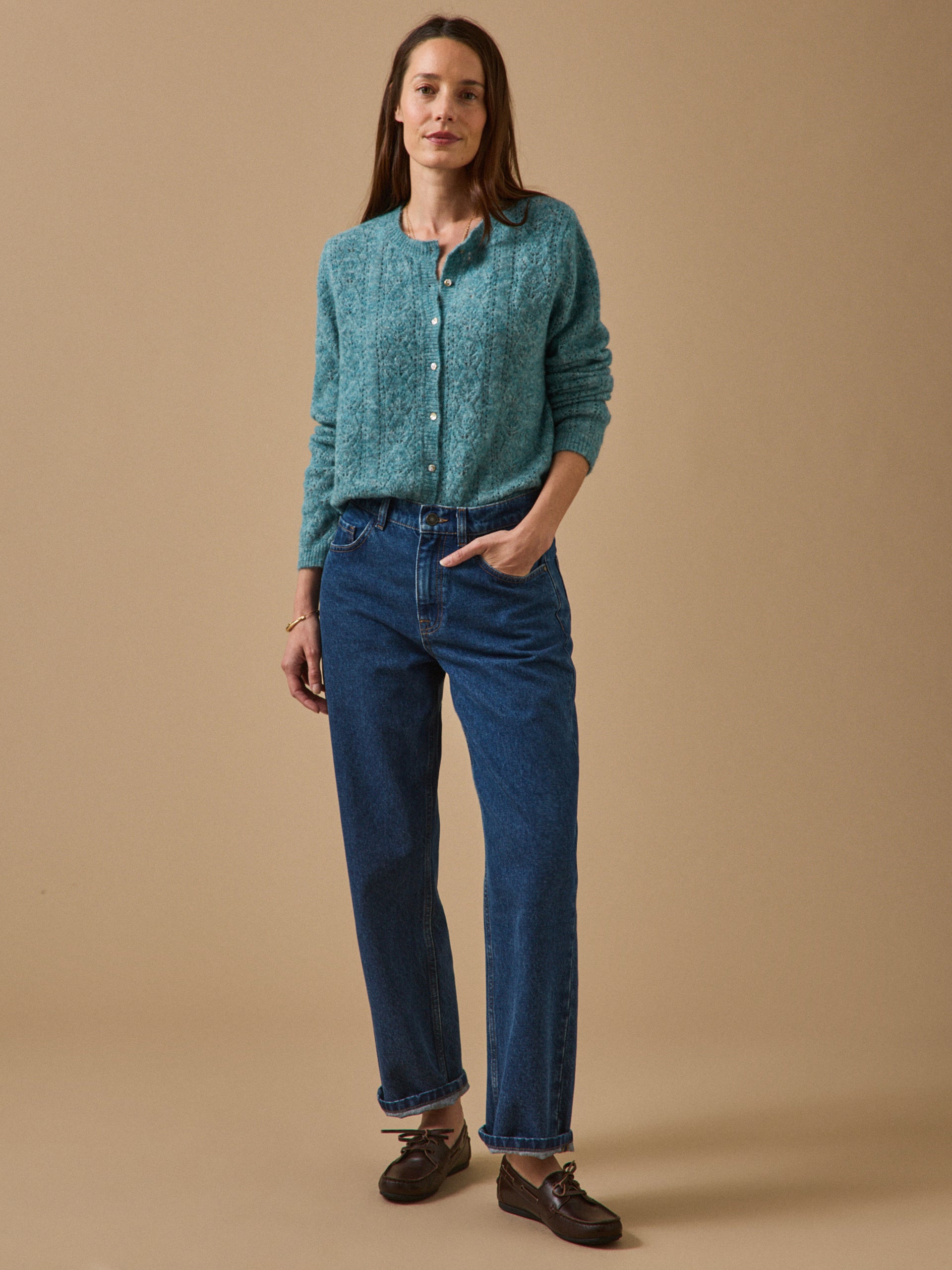 Damen-Cardigan mit Lochmuster