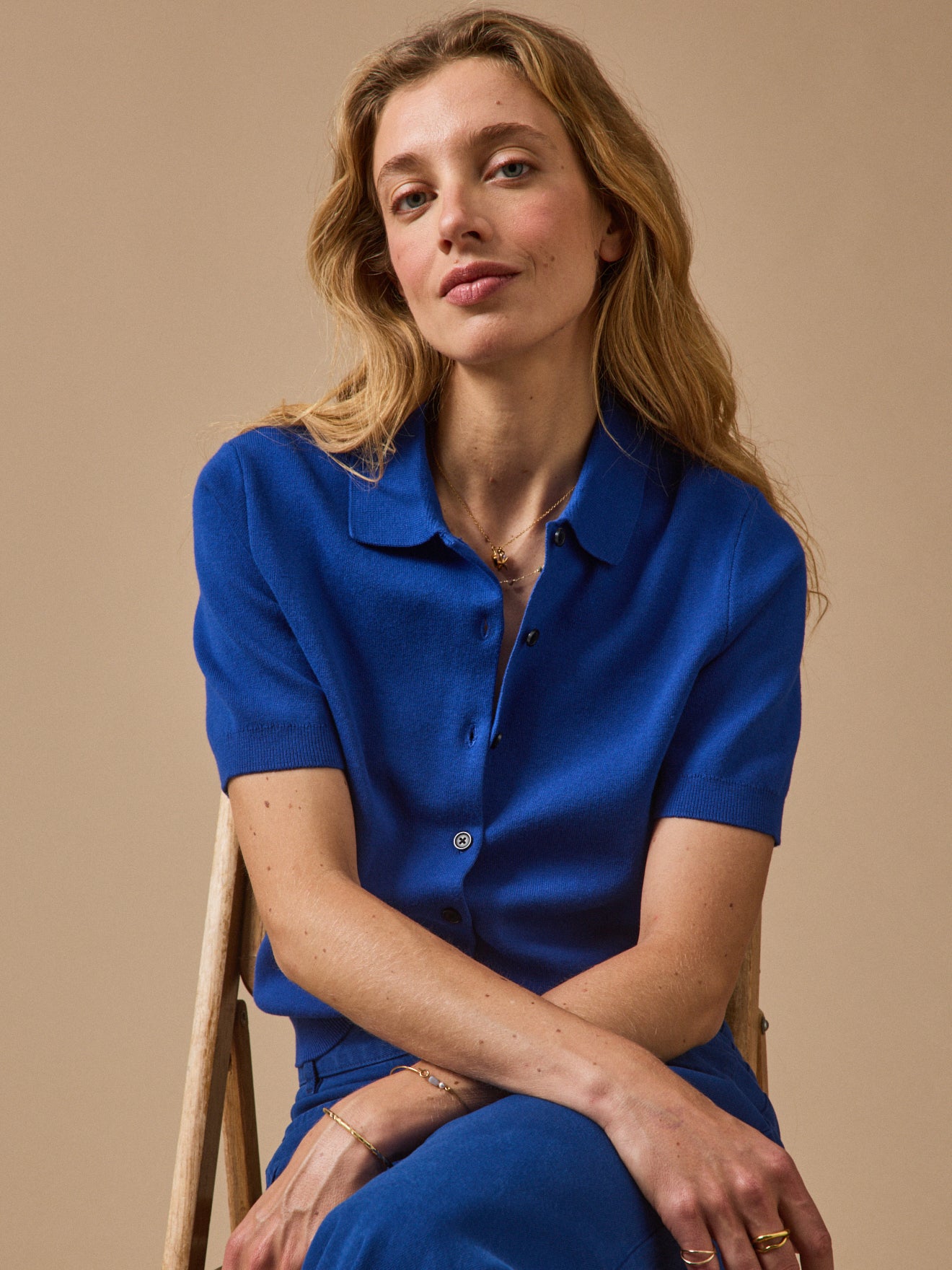 Damen-Cardigan aus Bio-Baumwolle mit Polokragen