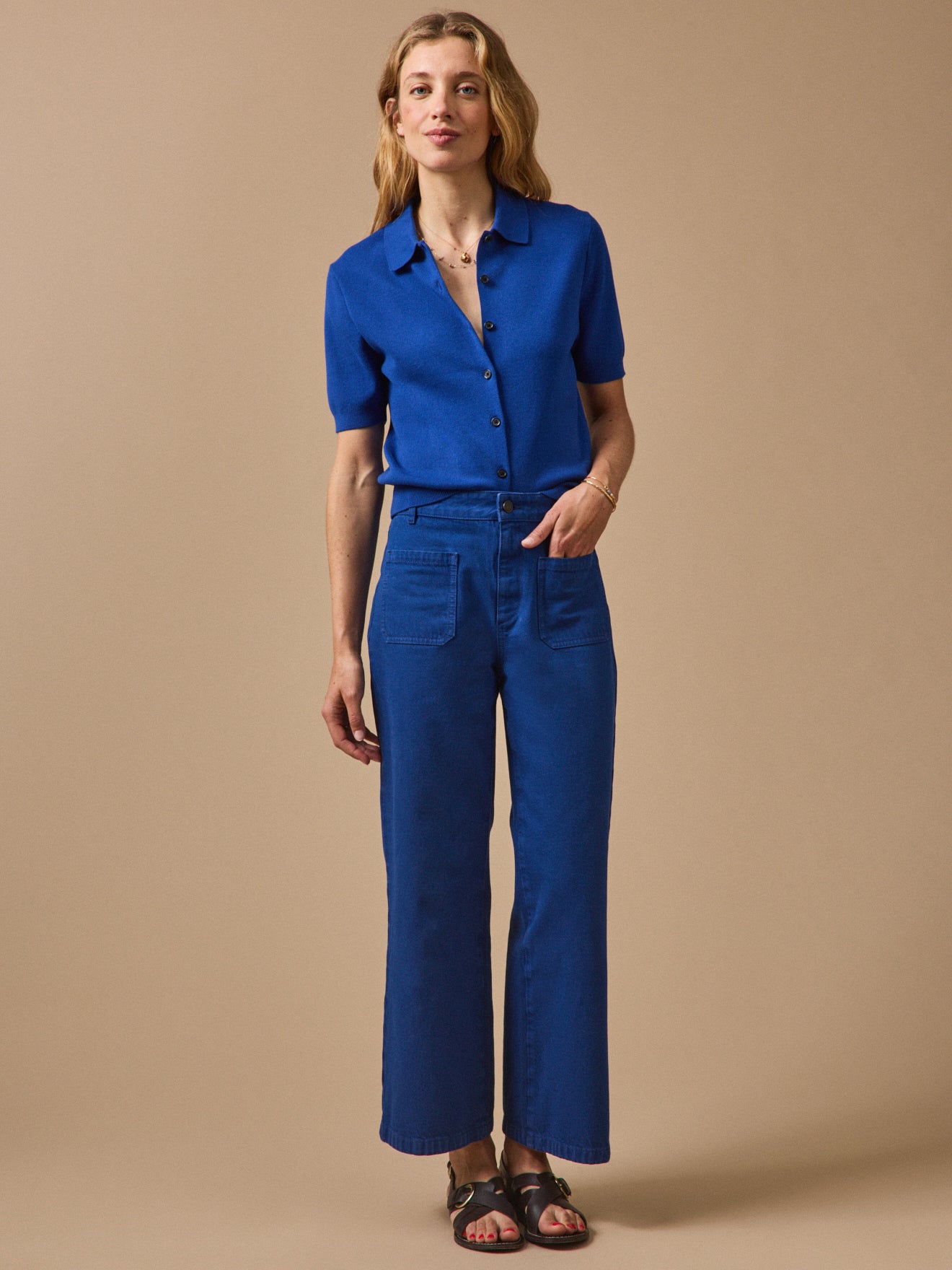Damen-Cardigan aus Bio-Baumwolle mit Polokragen