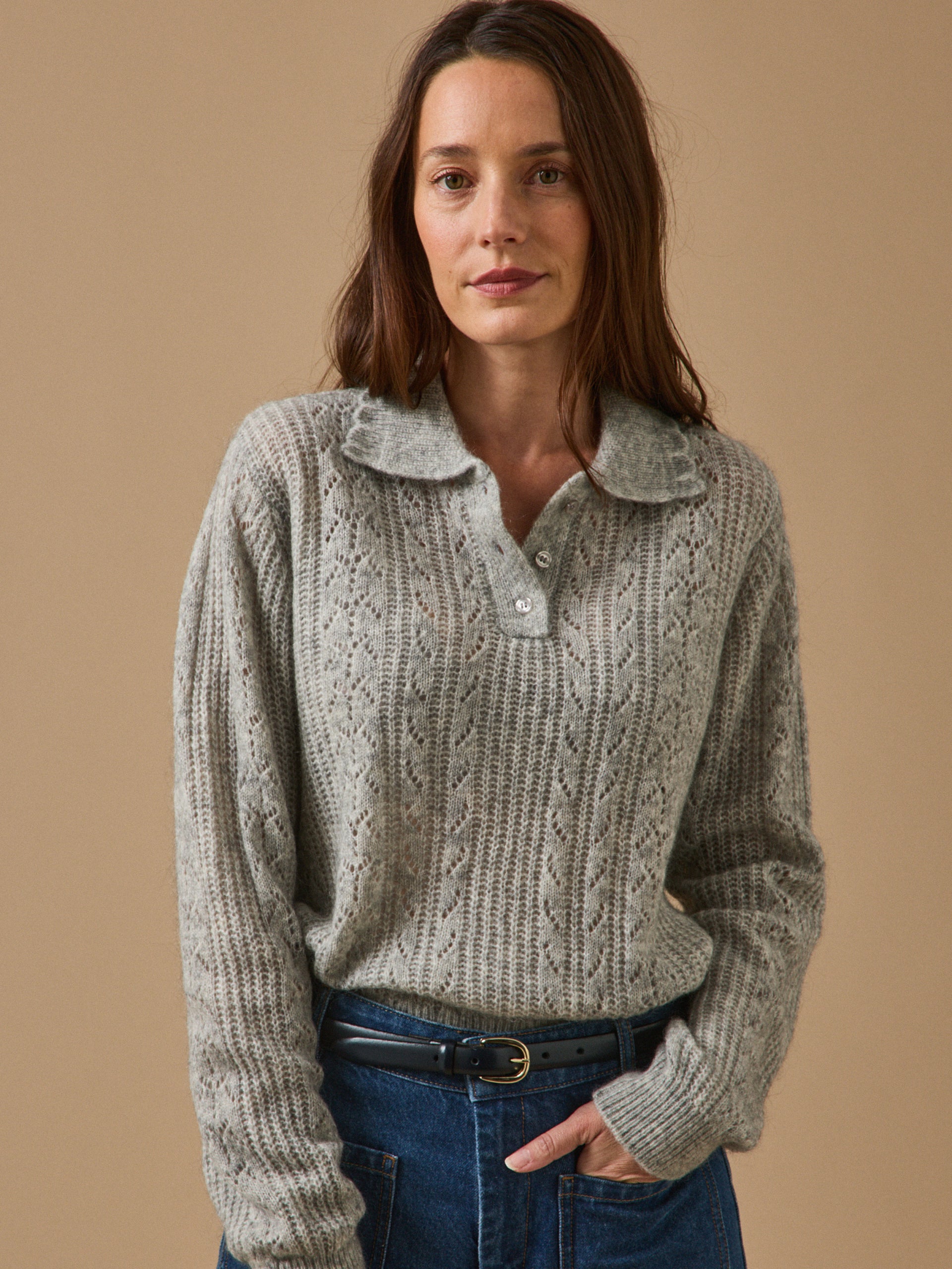 Damenpullover mit Polokragen aus Wolle und Mohair