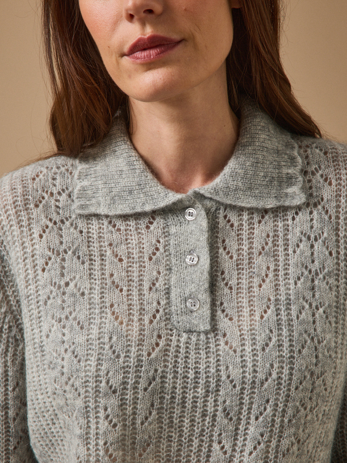 Damenpullover mit Polokragen aus Wolle und Mohair
