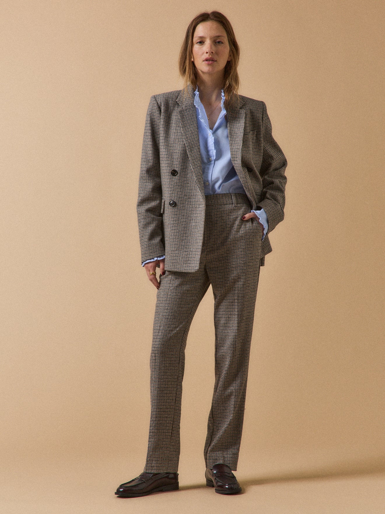 Damen-Zigarettenhose aus Wolltuch mit kleinen Karos Léa