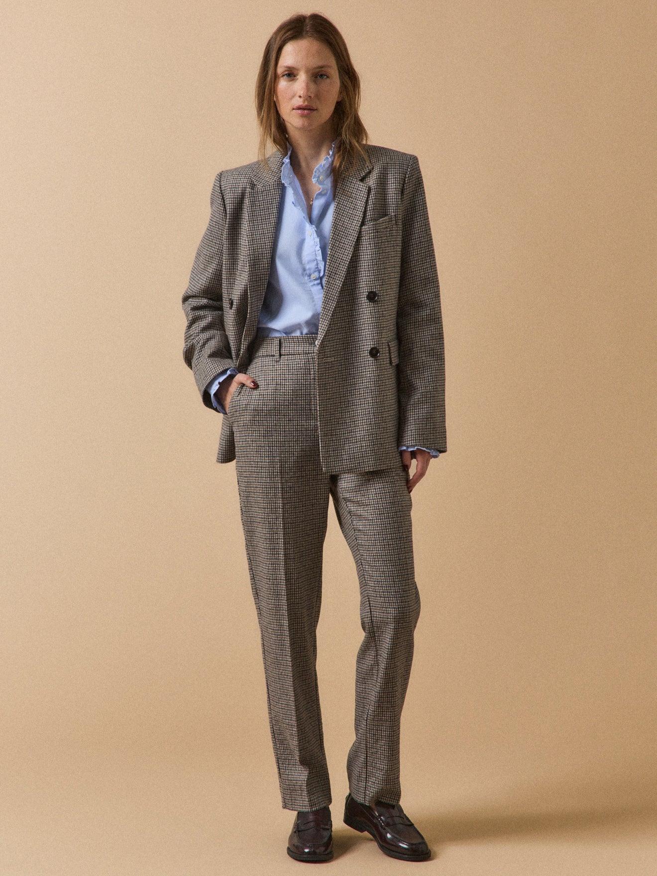 Damen-Zigarettenhose aus Wolltuch mit kleinen Karos Léa