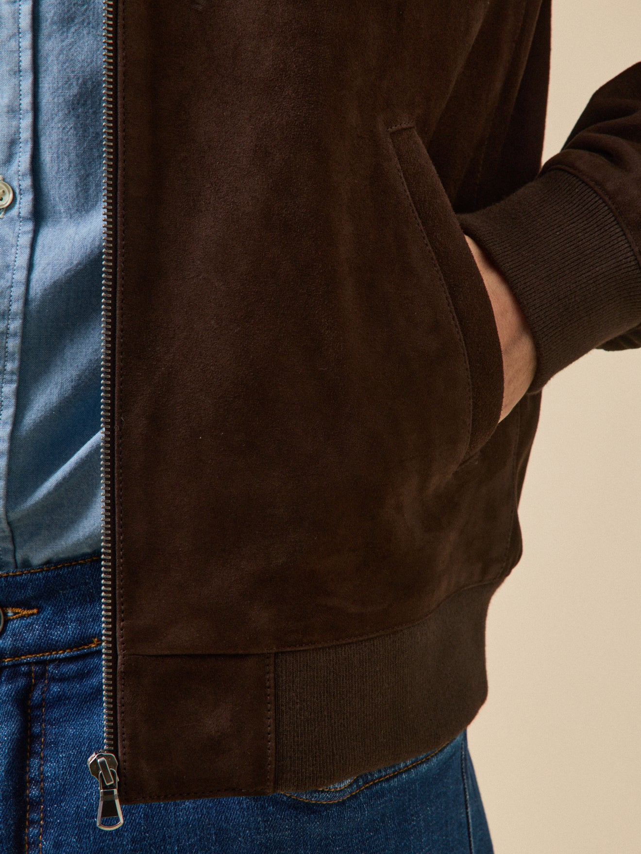 Herrenjacke aus Ziegen-Veloursleder mit Reißverschluss