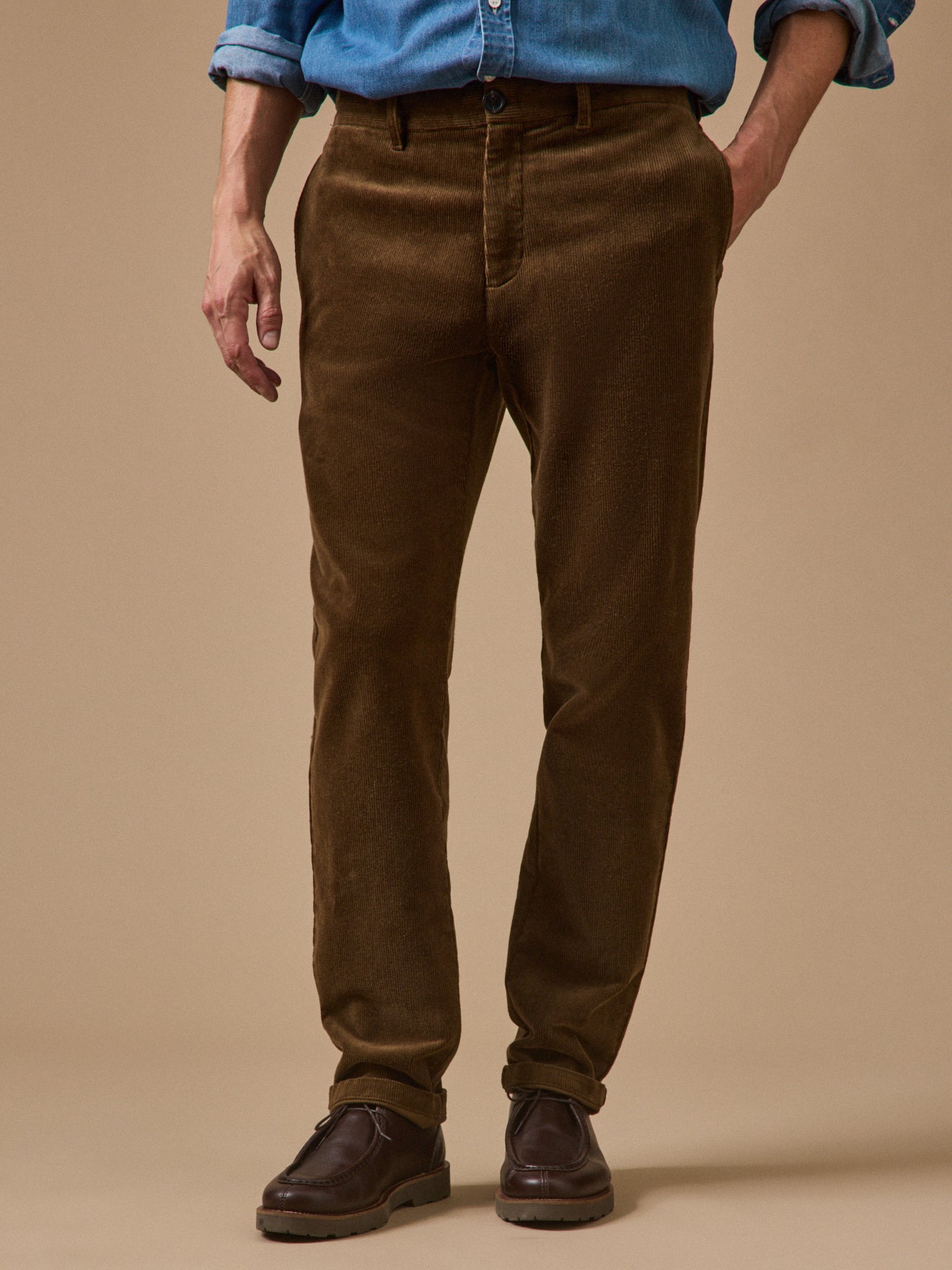 Regular Fit Herren-Chinohose aus Velours