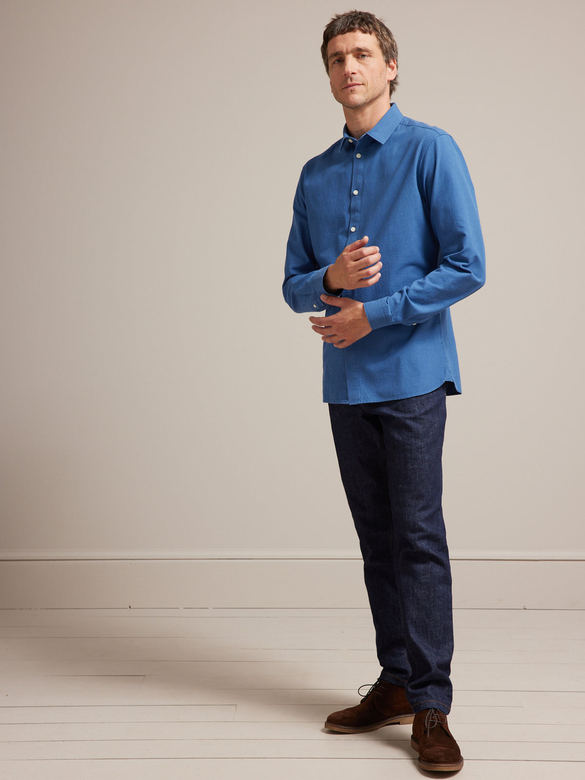Slim Fit Herrenhemd mit Minihahnentritt-Muster - Bio-Baumwolle