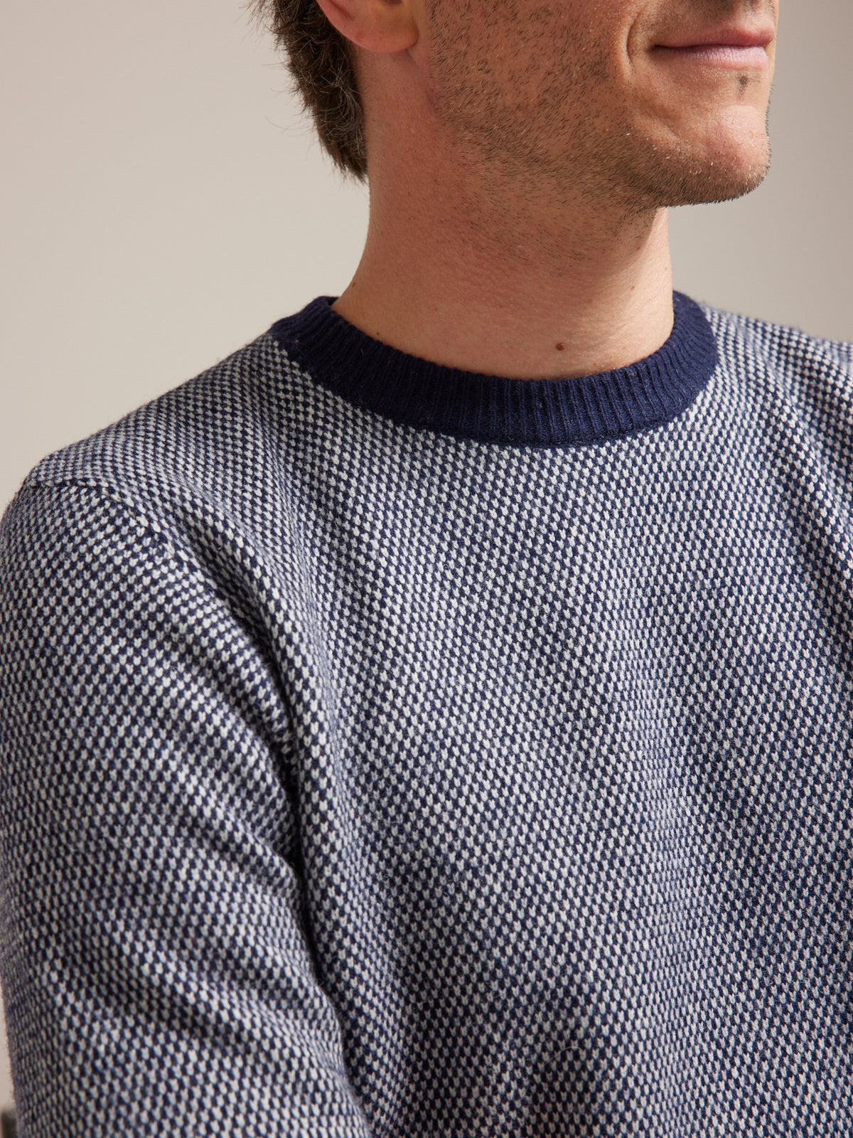 Herrenpullover mit rundem Halsausschnitt und zweifarbigem Jacquard